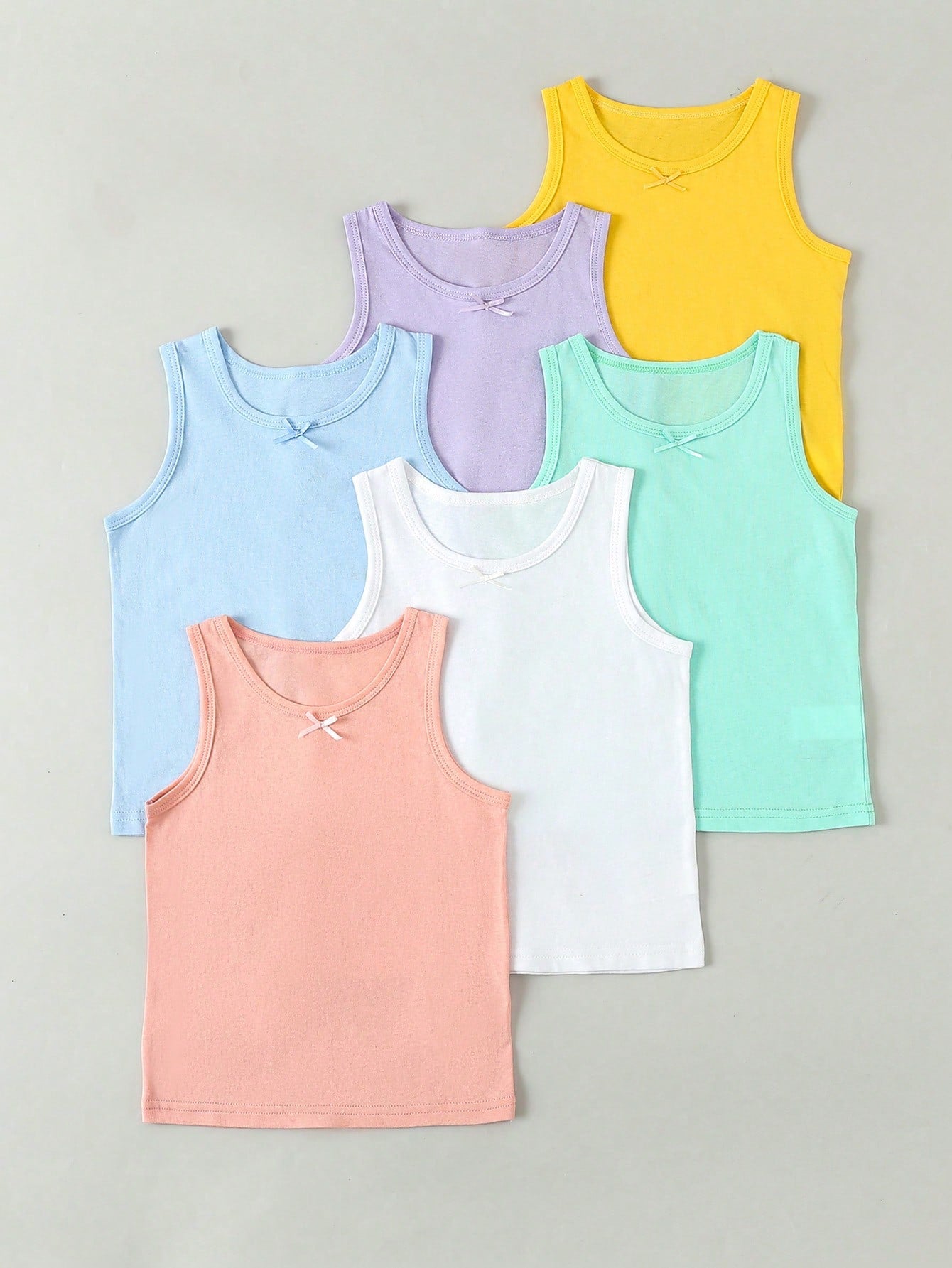 Young Girls' Basic Solid Color Sleeveless Vest Tank Tops, 6pcs/Set