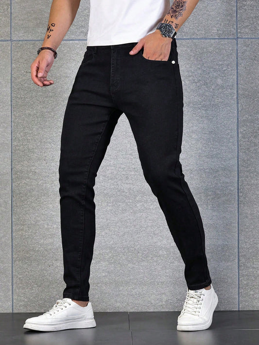 Men Cotton Solid Skinny Jeans