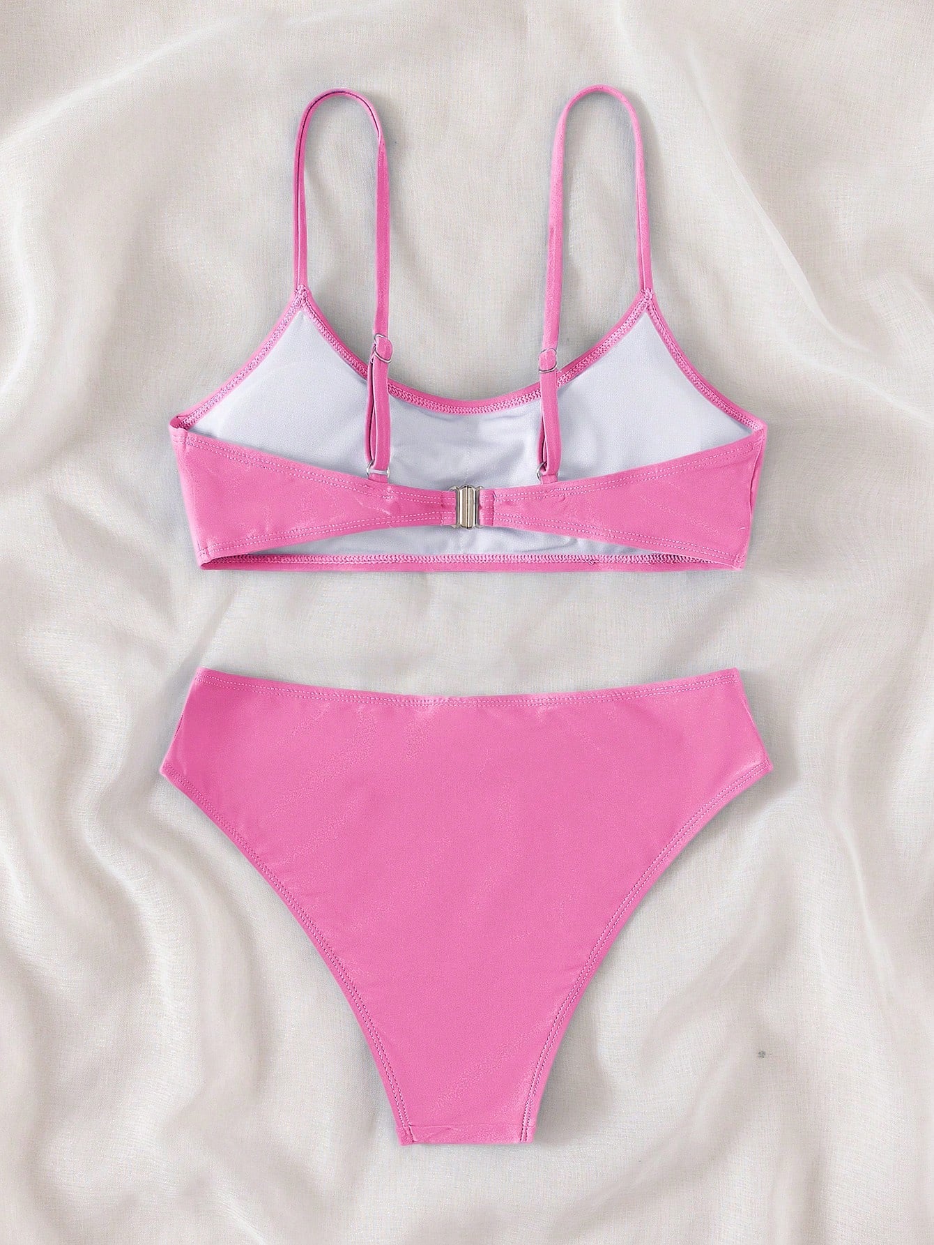 2pcs/Set Teen Girl Solid Color Wireless Bra And Triangle Bikini Set