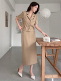 Short Sleeve Blazer & High Waisted Belted Skirt 2pcs/Set