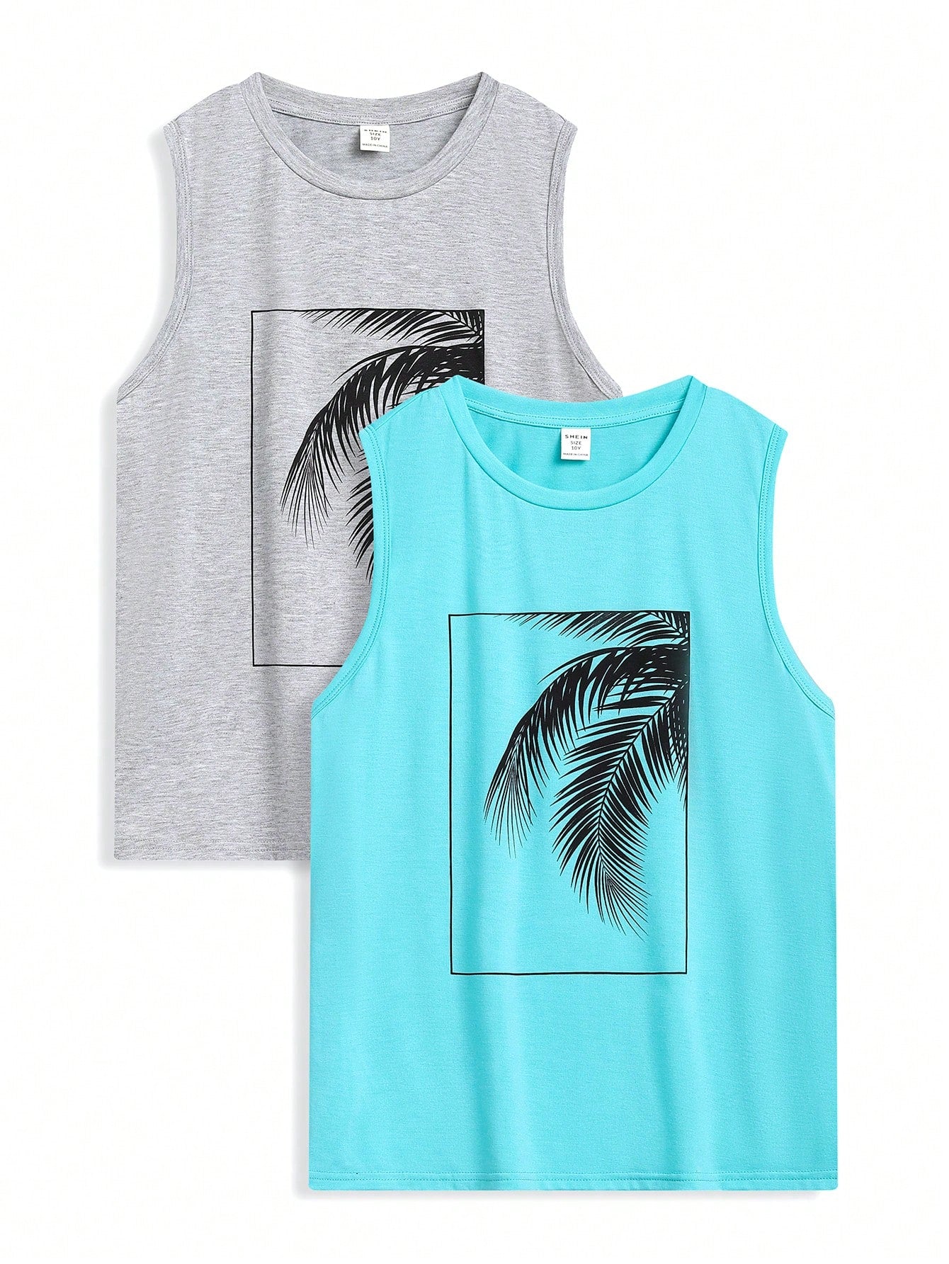 Tween Boys' Summer Casual Vacation Style Palm Tree Printed Loose Knitted Tank Top