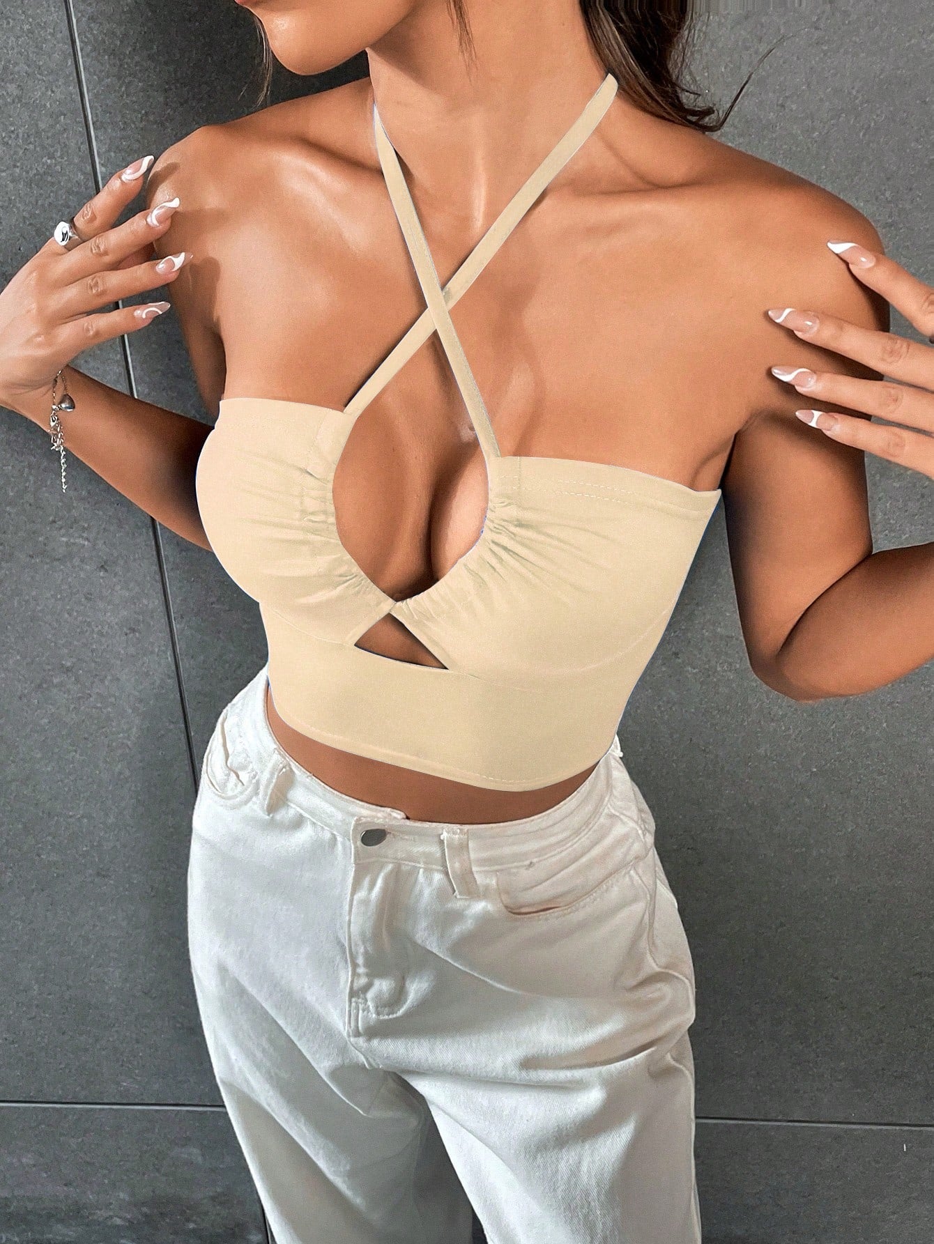 Cut Out Crisscross Front Crop Halter Top