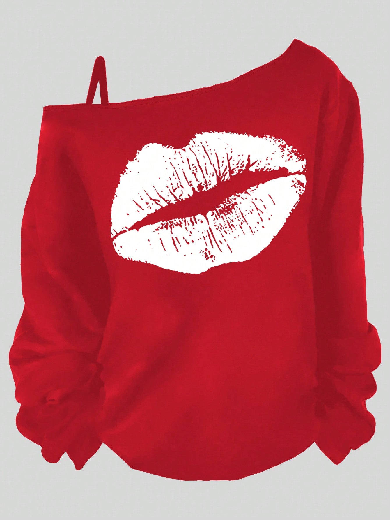 Plus Size Women's Lips Printed Irregular Shoulder T-Shirt