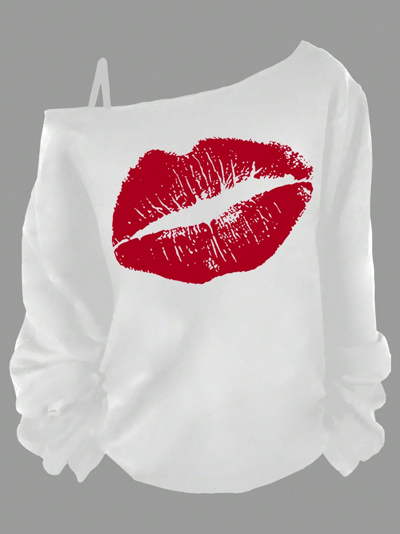 Plus Size Women's Lips Printed Irregular Shoulder T-Shirt