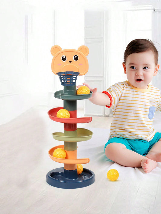 5-Tier Rainbow Shaped Ball Drop And Shoot Game Set With 5 Balls For Baby Kids, Random Color