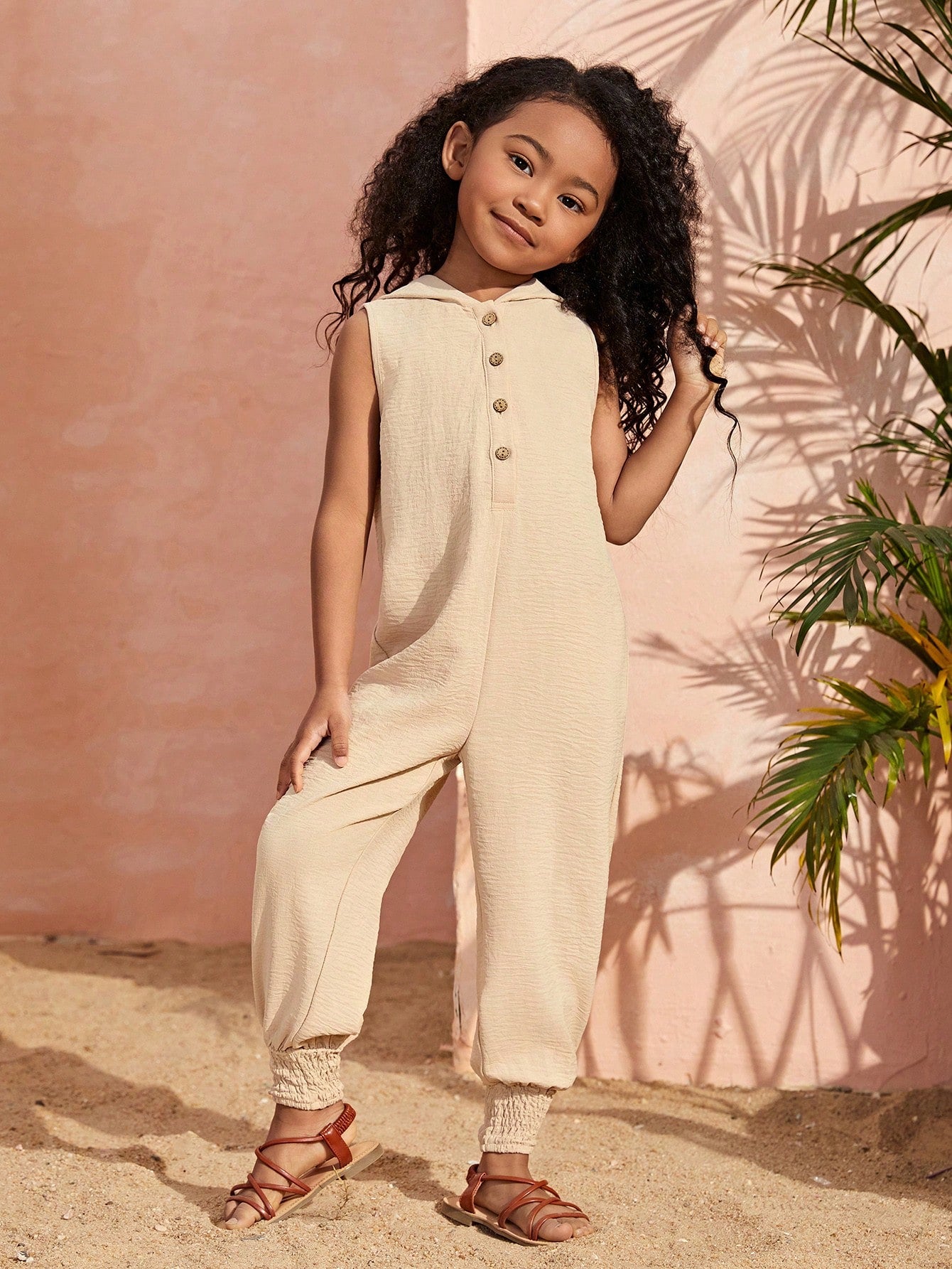 Young Girl Casual Sleeveless Jumpsuit With Hood For Spring And Summer