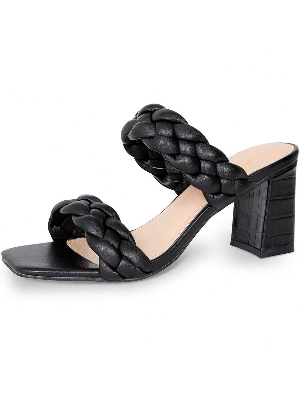 Summer Braided Heels Sandals Women's Strappy Elegant Fashionable Slides Chunky Heeled Shoes