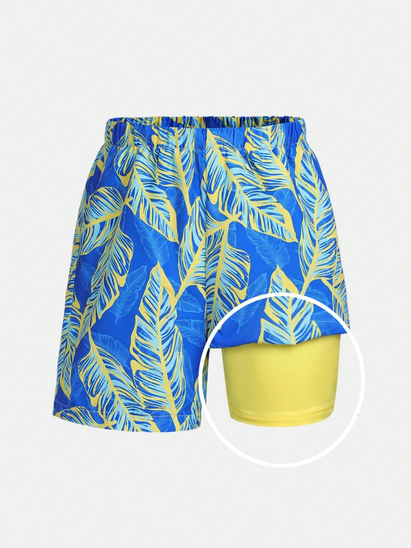 Tween Boy Casual Tropical Leaves & Plants Printed Woven Beach Swim Shorts For Vacation