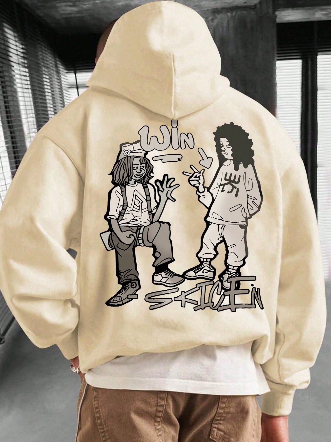 Men's Cartoon Printed Hoodie With Back Design