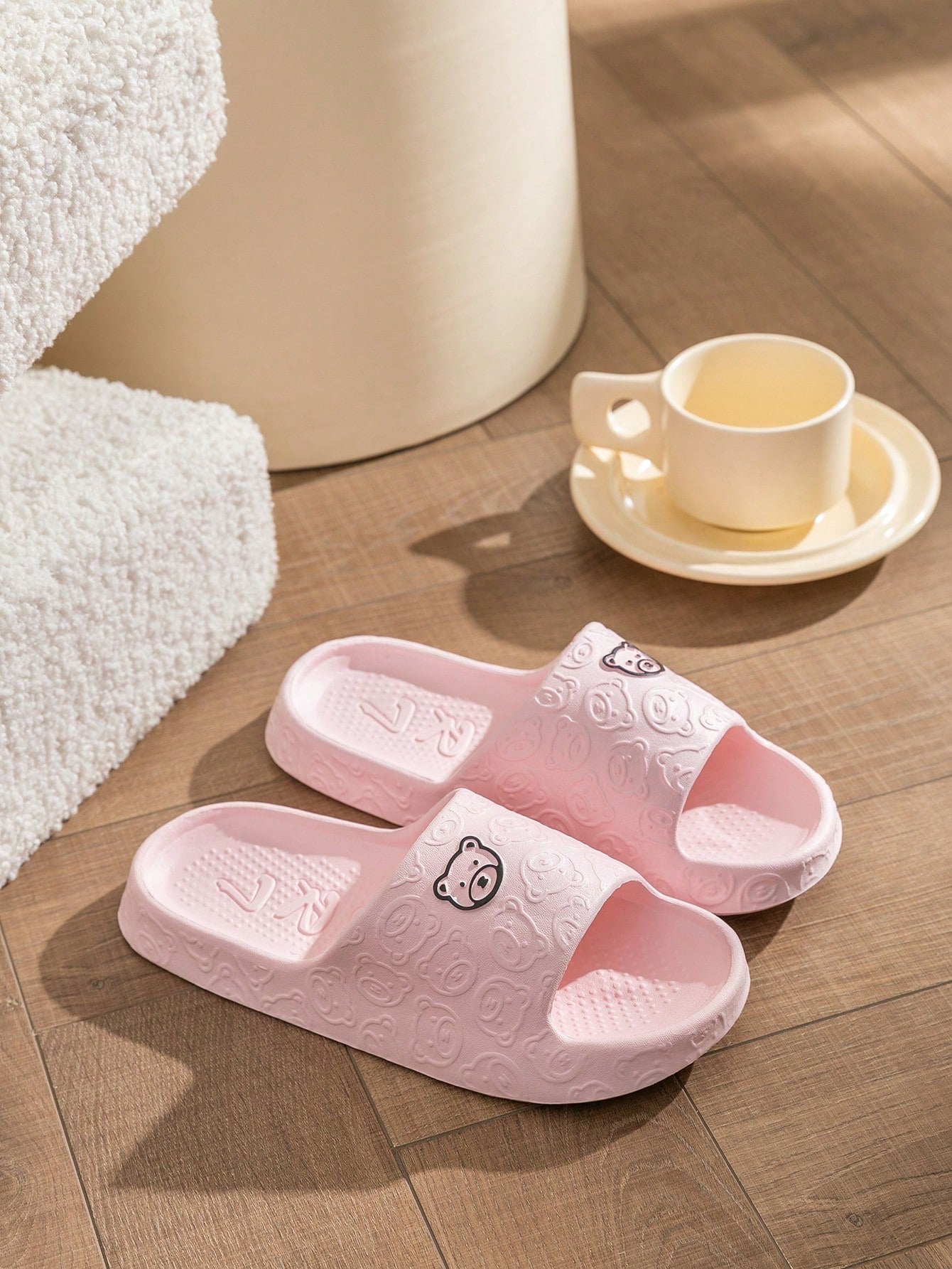 Women's Cute Bear Pattern Slides, Solid Color Slip On Open Toe Home Non-Slip Soft Sole Shoes, Summer Comfy Daily Shoes