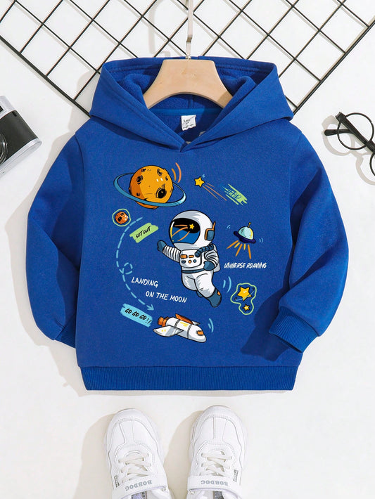 Young Boy Casual Printed Sweatshirt, Suitable For Autumn And Winter