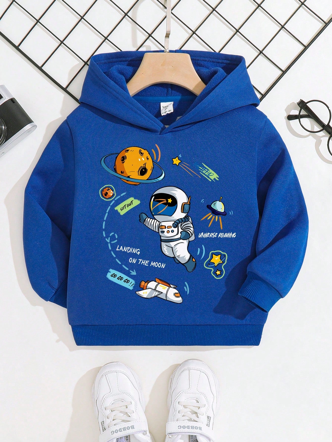 Young Boy Astronaut & Slogan Graphic Hoodie