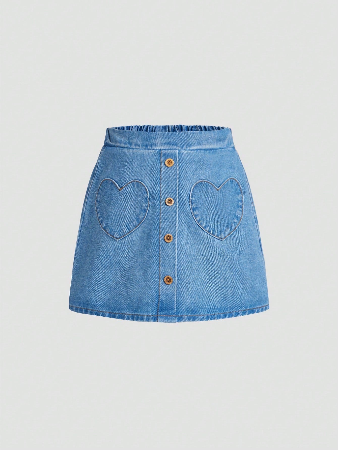 New Arrival Tween Girl's Denim Skirt With Heart Patches