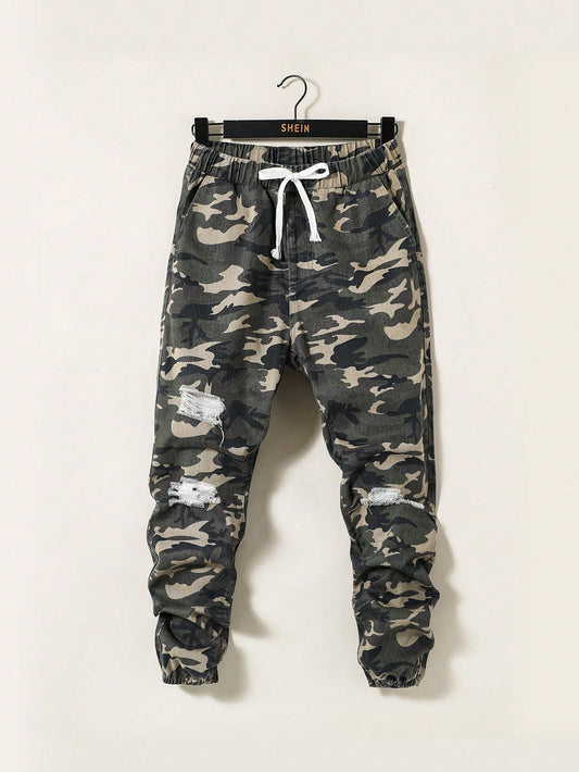 Teen Boy Camo Print Ripped Jogger Jeans