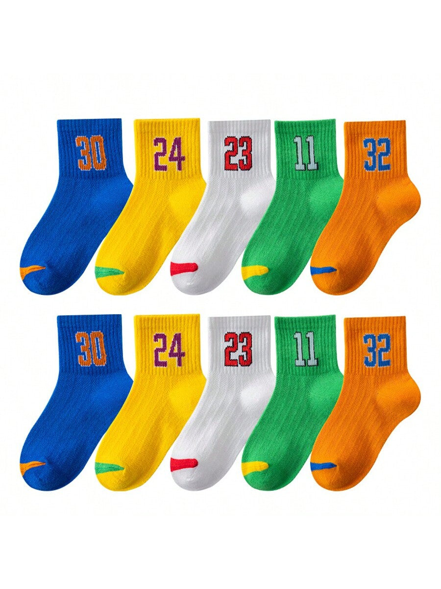 5pairs Spring/Summer Children's Socks For Boys, Basketball Style, Bright Colors, Cartoon, Breathable