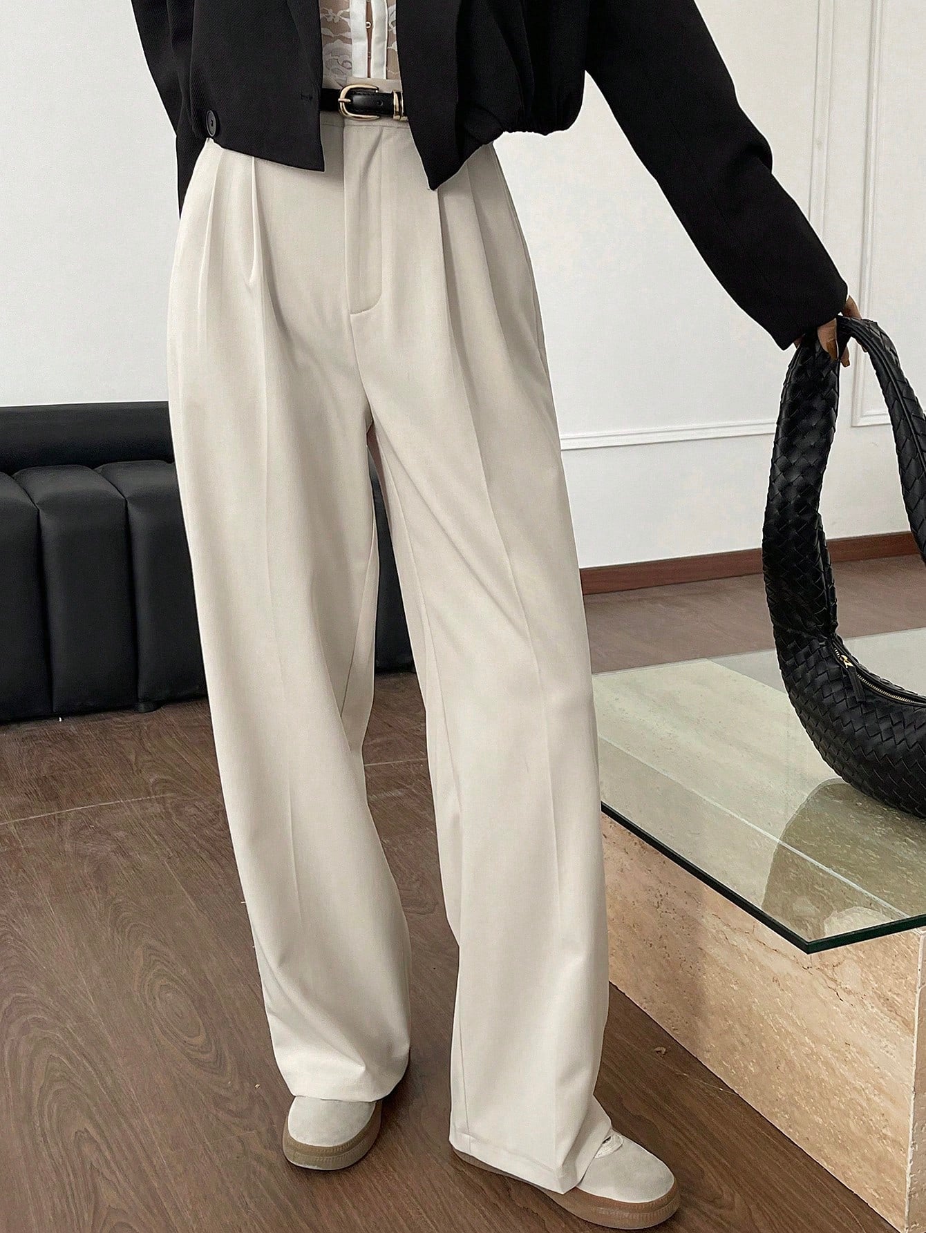 Women's Solid Color Straight Leg Suit Pants With Pockets