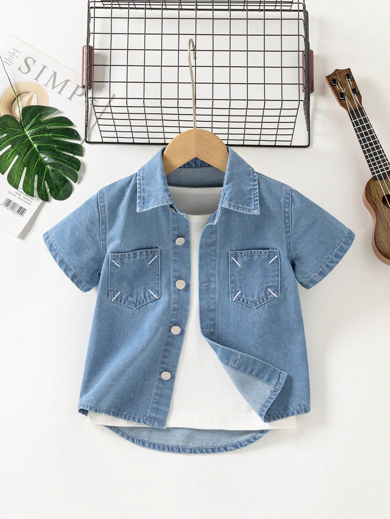 Young Boy Loose-Fit Versatile Short-Sleeved Denim Shirt