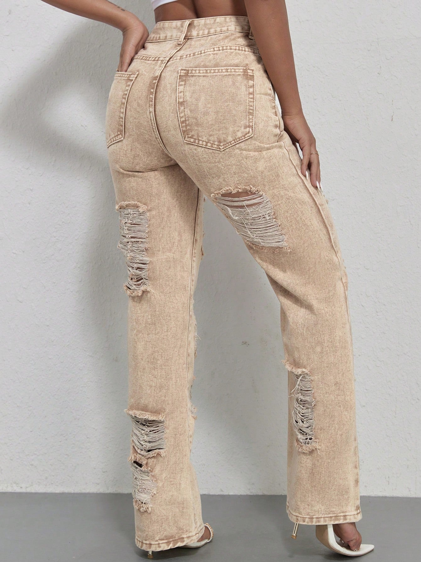 Y2K Street  Slant Pocket Distressed Ripped Cut Out Straight Leg Jeans