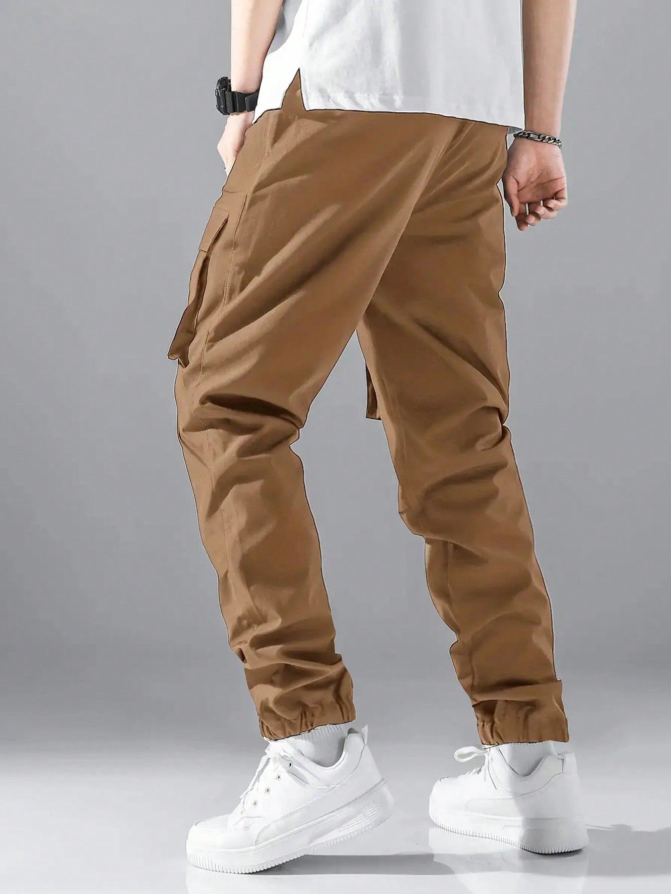 Tween Boy Stylish Casual Parachute Cargo Pants With Drawstring Waist And Slanted Pockets,