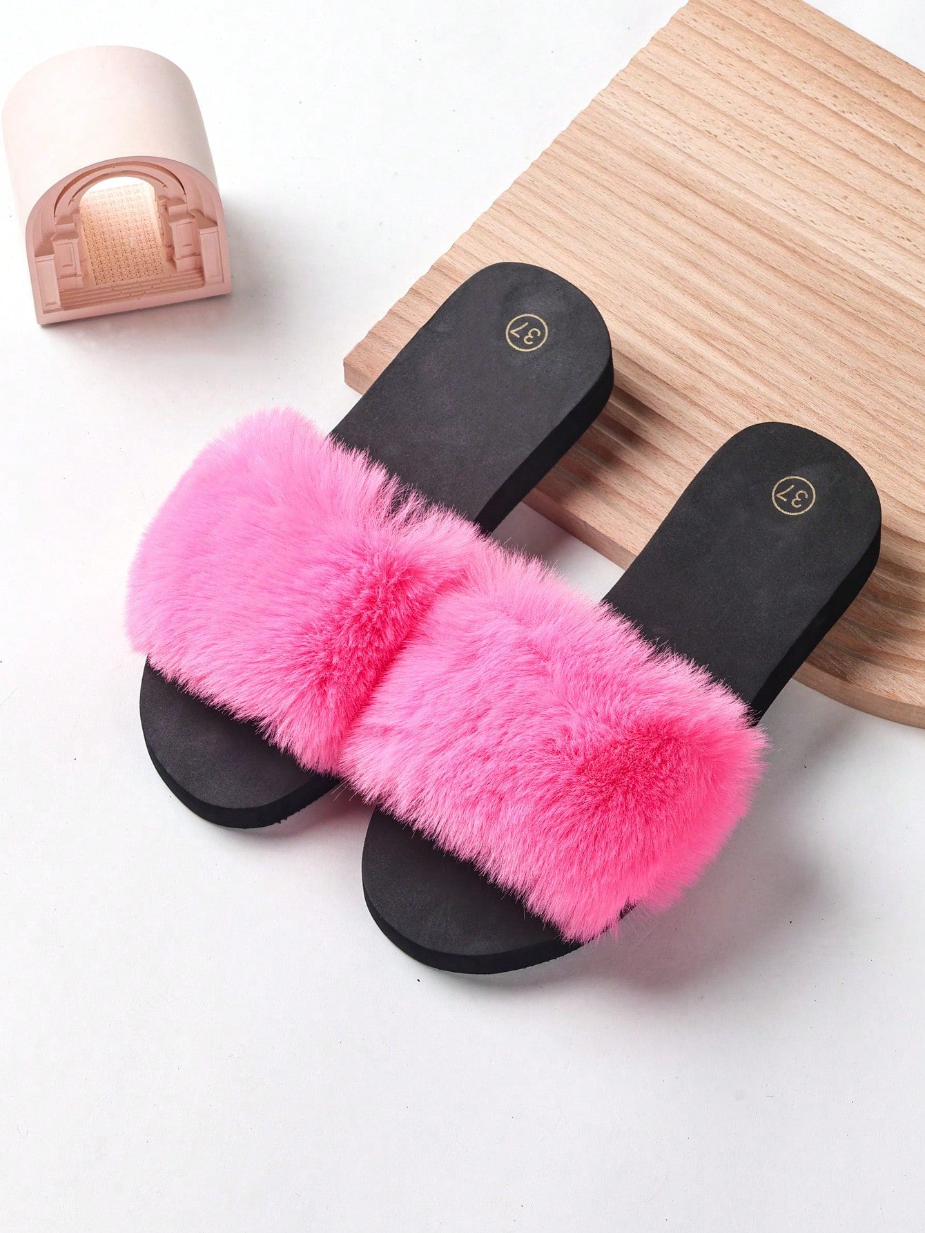 Women's Plush Solid Color Decorative Slippers, Casual Style With Eva Outsole, Suitable For All Seasons