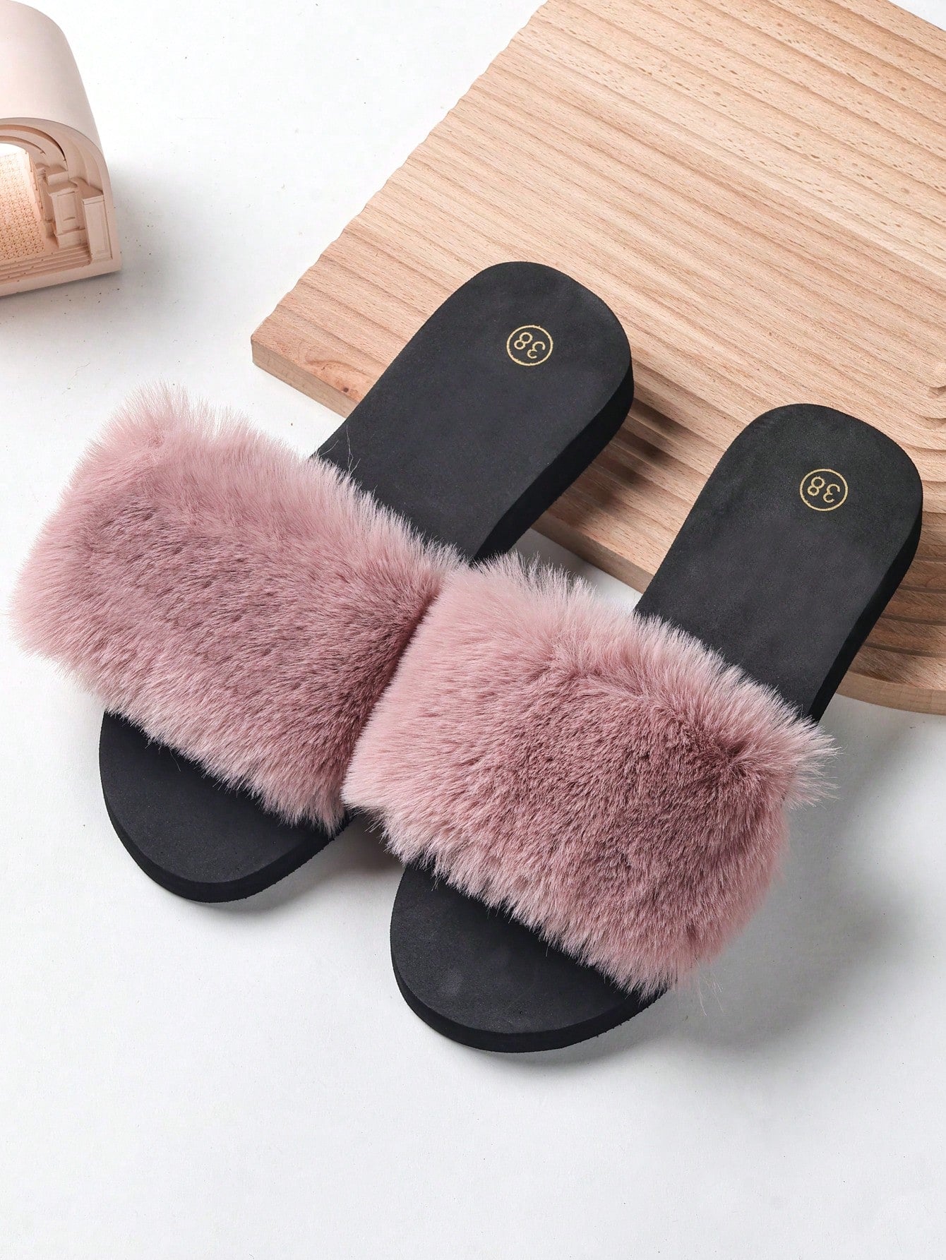 Women's Plush Solid Color Decorative Slippers, Casual Style With Eva Outsole, Suitable For All Seasons