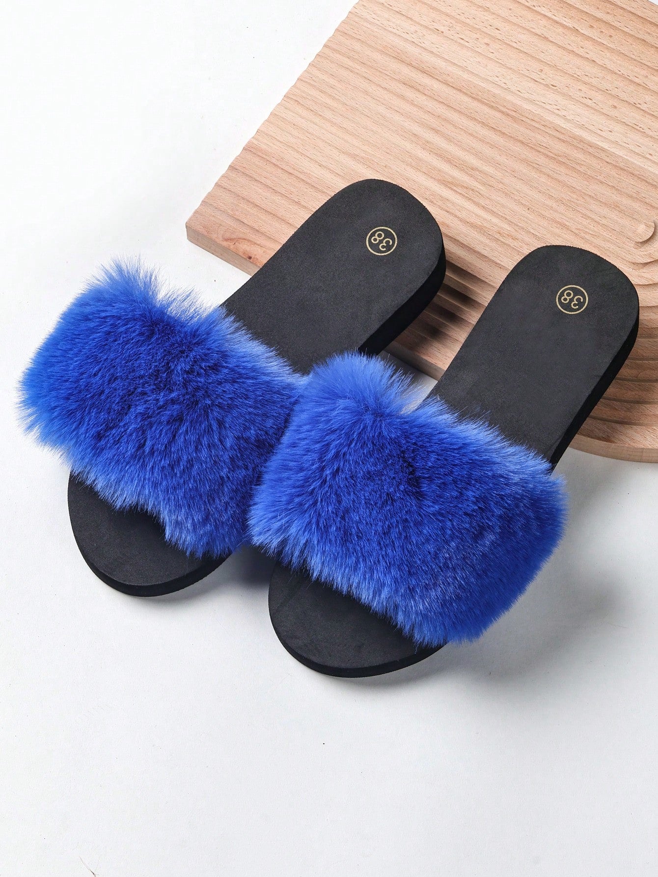 Women's Solid Color Plush Decorative Flat Sandals, Casual Style, Four Seasons Eva Bottom Slippers