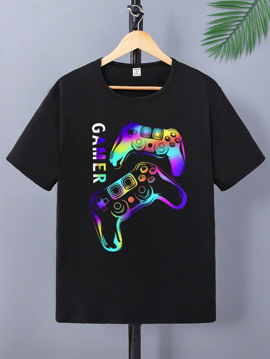 Teen Boys' Gaming Controller & Letter Print T-Shirt