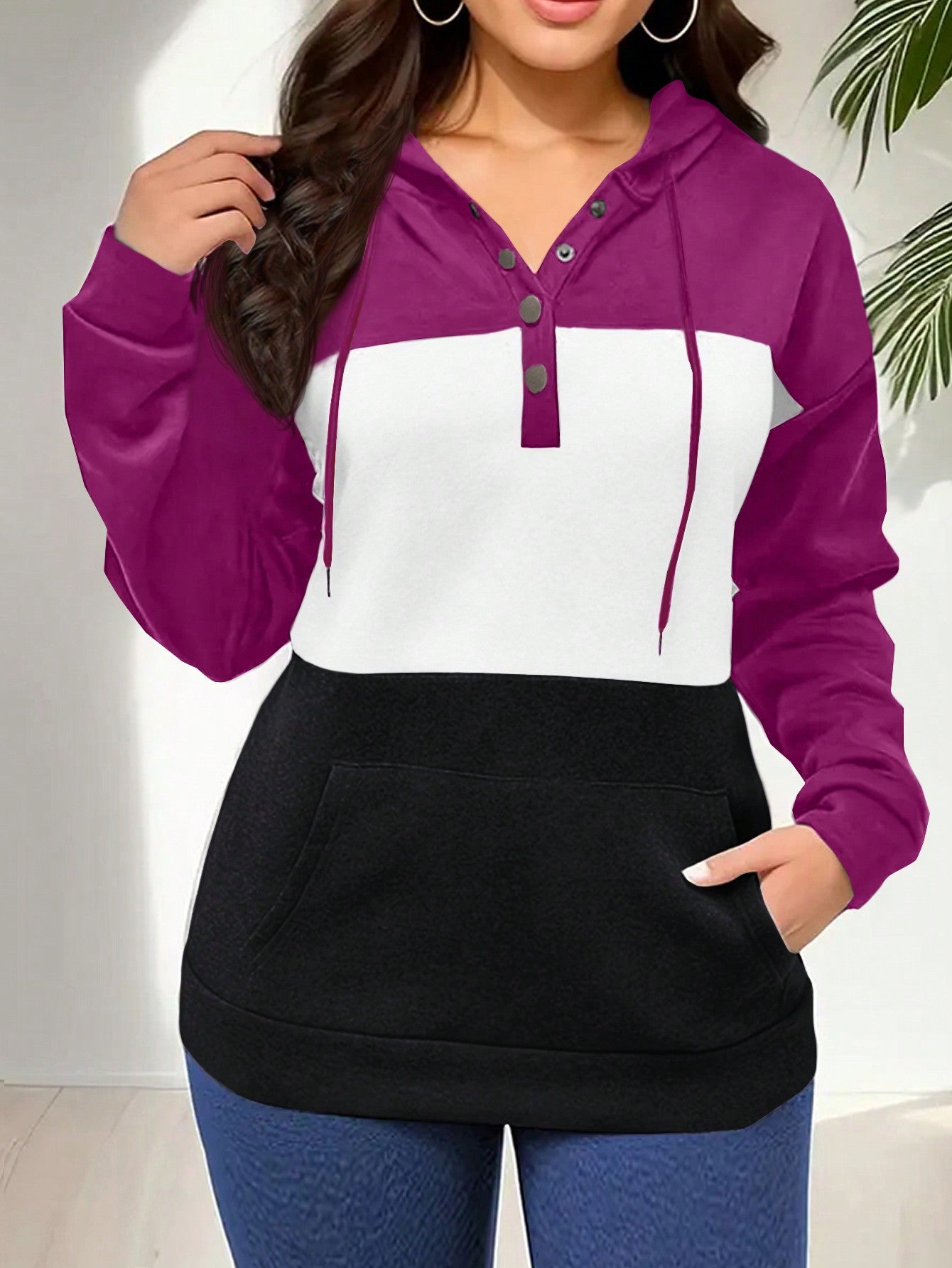 Women's Colorblock Drawstring Hoodie