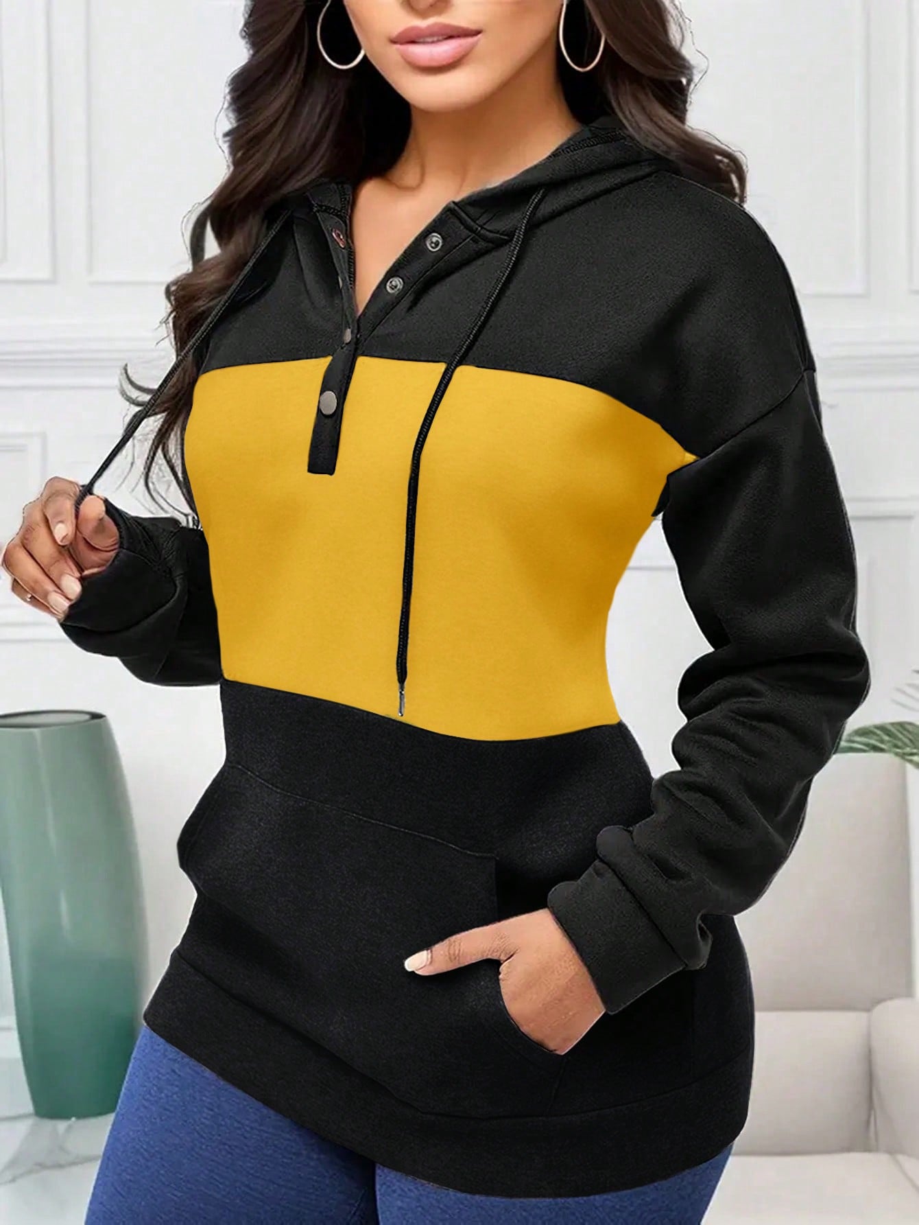 Women's Colorblock Drawstring Hoodie