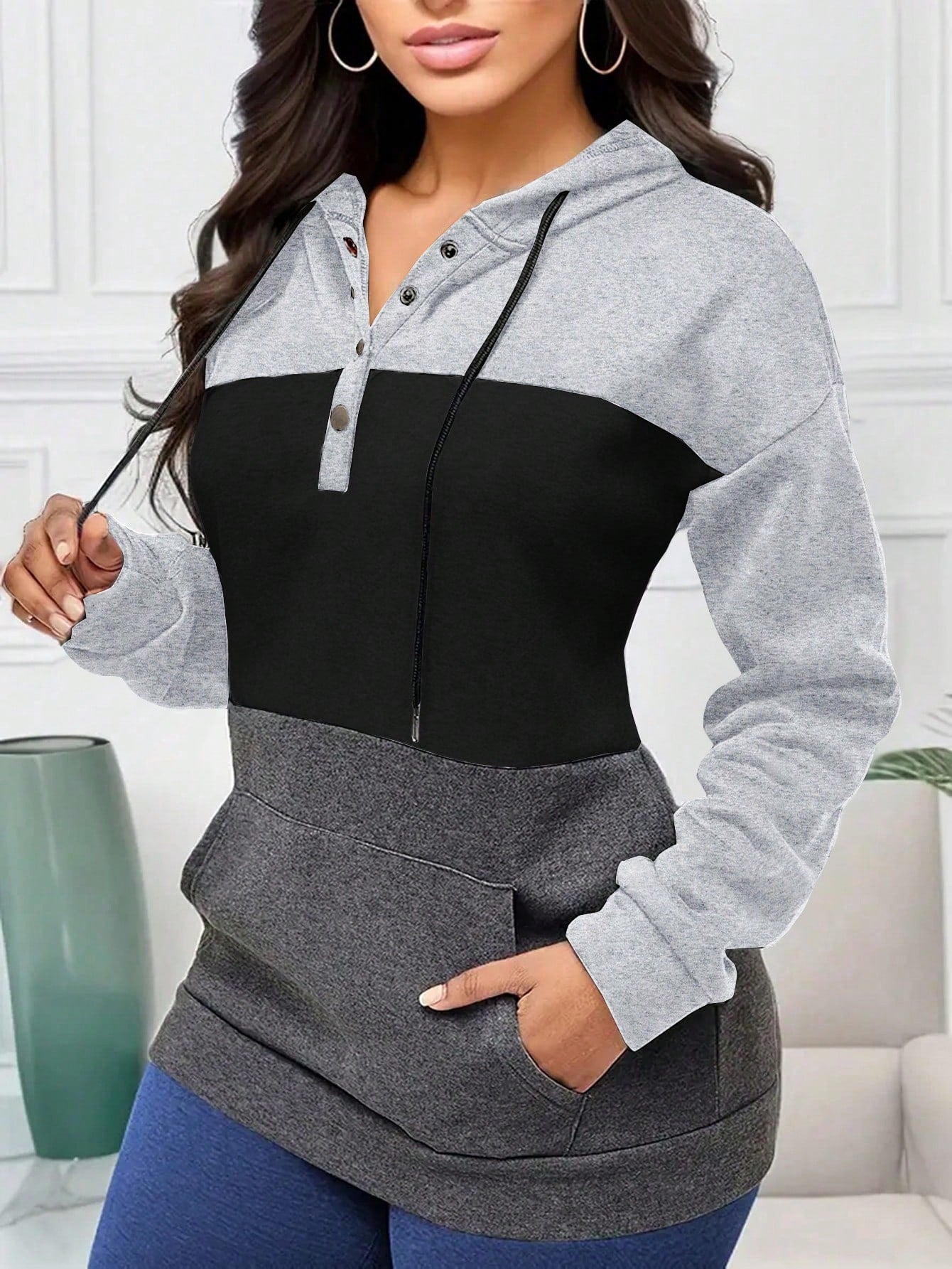 Women's Colorblock Drawstring Hoodie