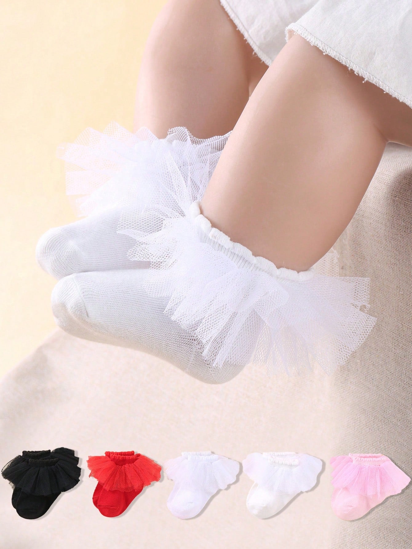 5pairs Baby Girls Casual Ruffle Frilly Socks For Daily Life