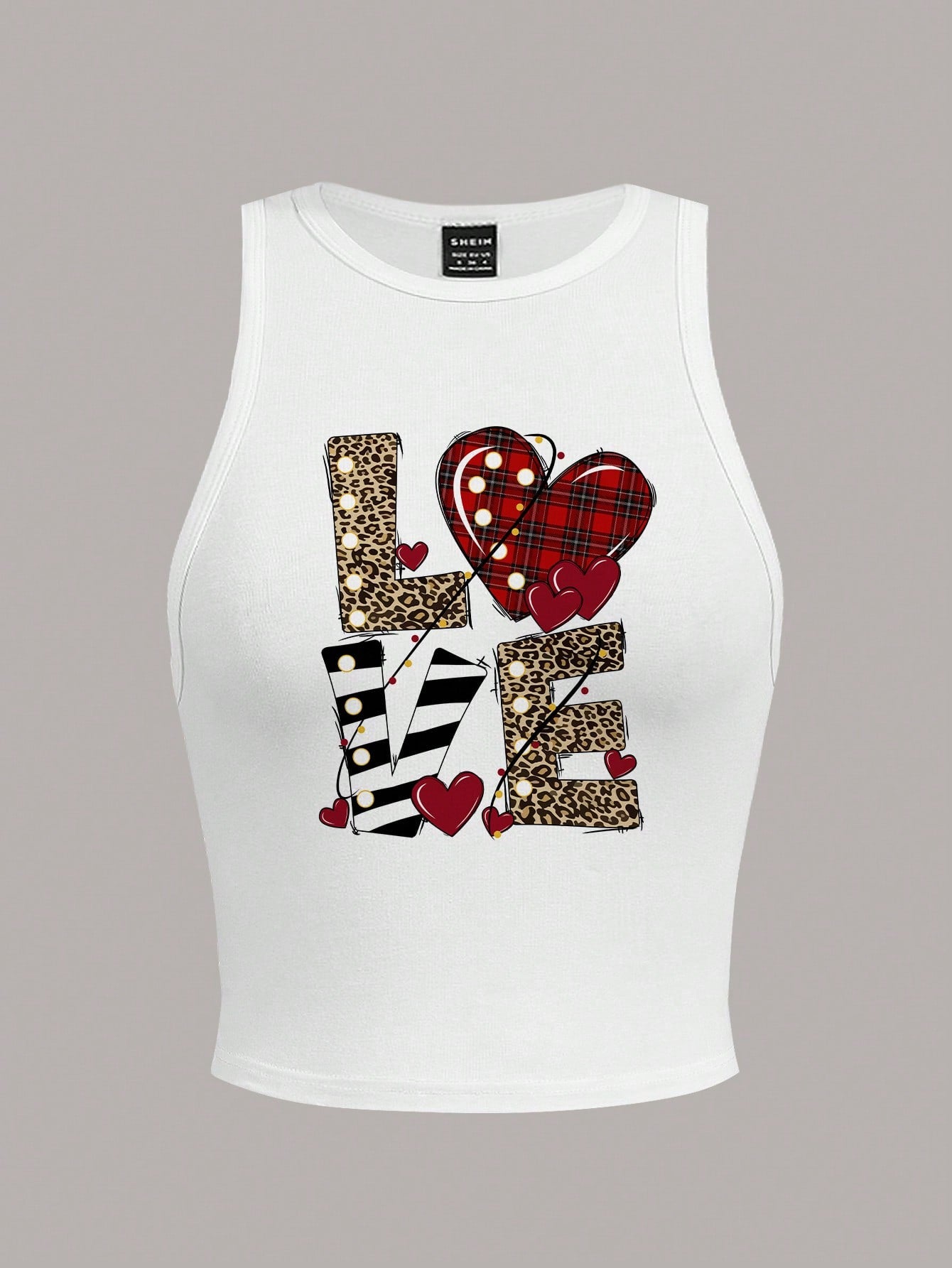 Crop Casual Heart Printed Fitted Tank Top, Summer LOVE