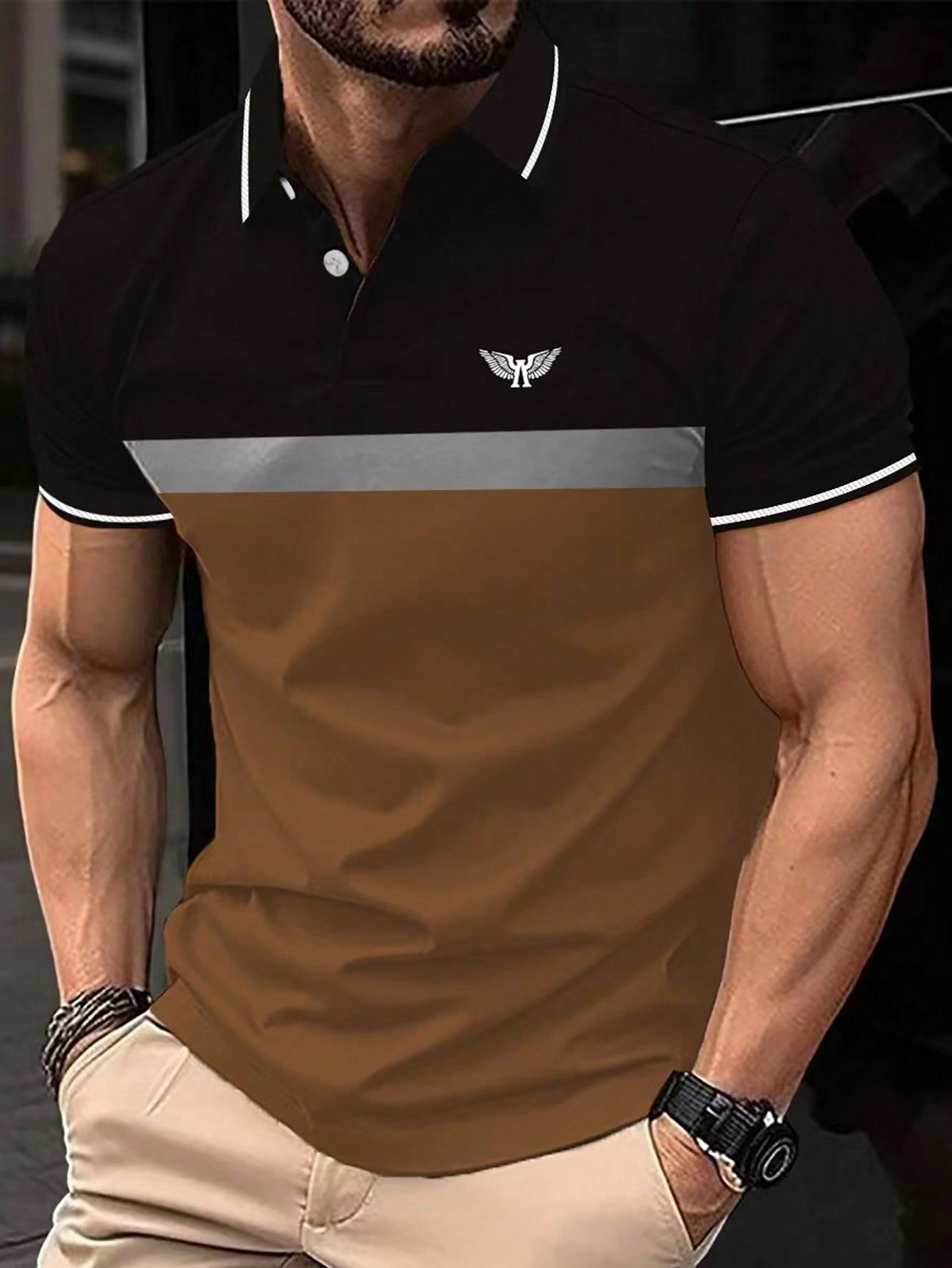 Men's Wing Print Colorblock Polo Shirt