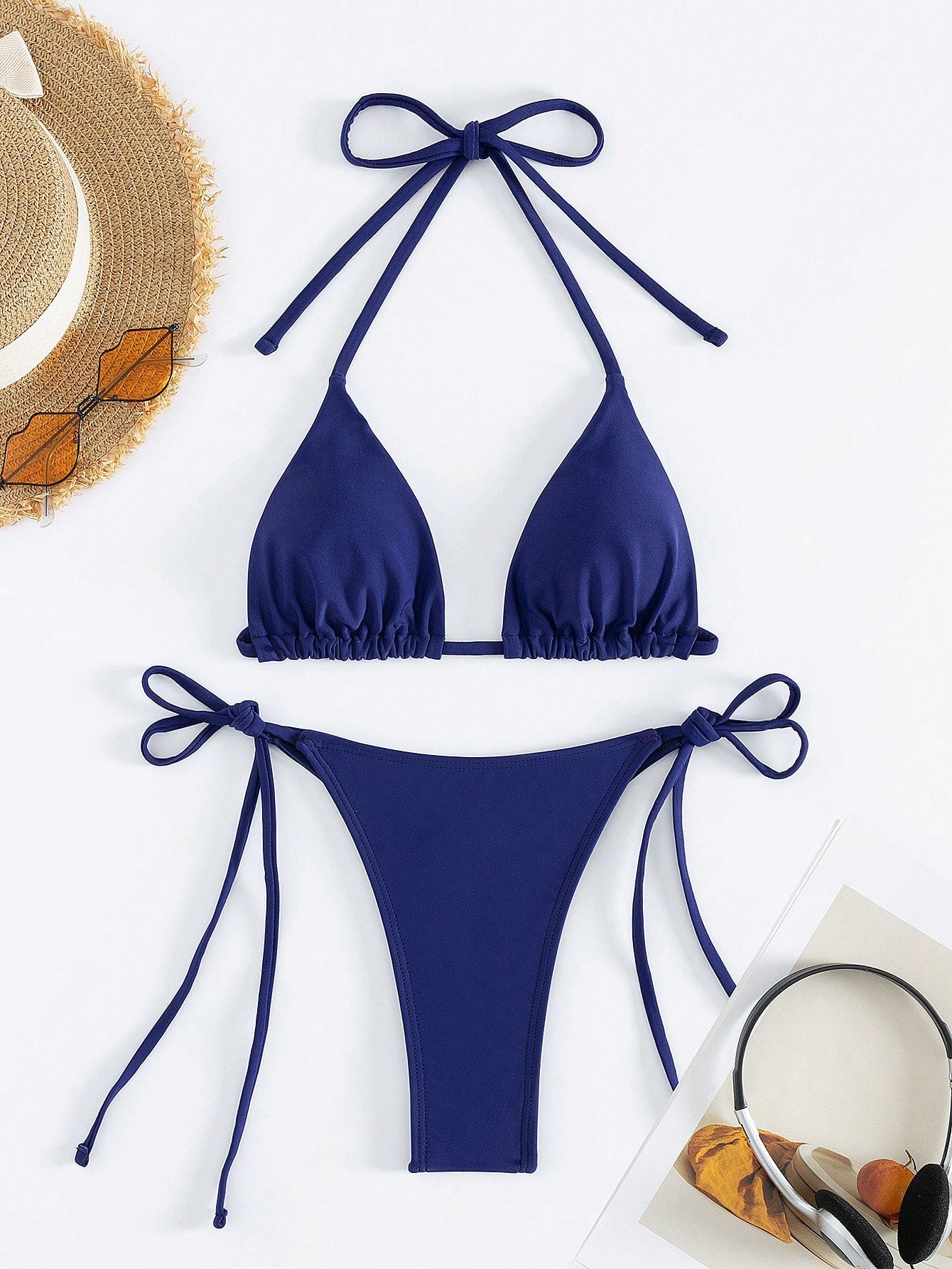 Women's Bikini Set Two-Piece Sexy Halterneck Lace-Up Three-Point Bikini Set Summer Beach