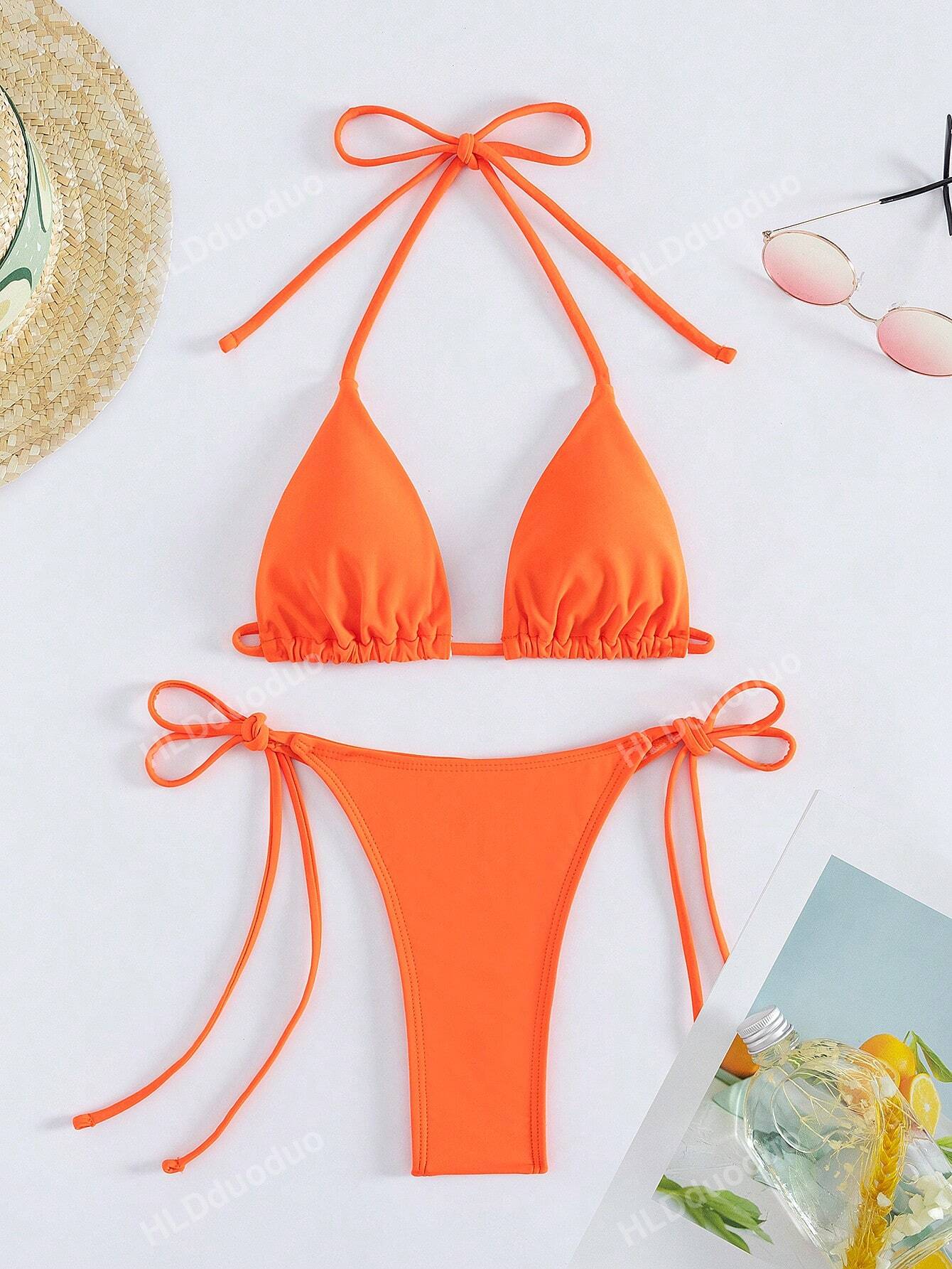 Women's Bikini Two Pieces Bikini Set, Sexy Halter Strap Triangle Swimwear Summer Beach
