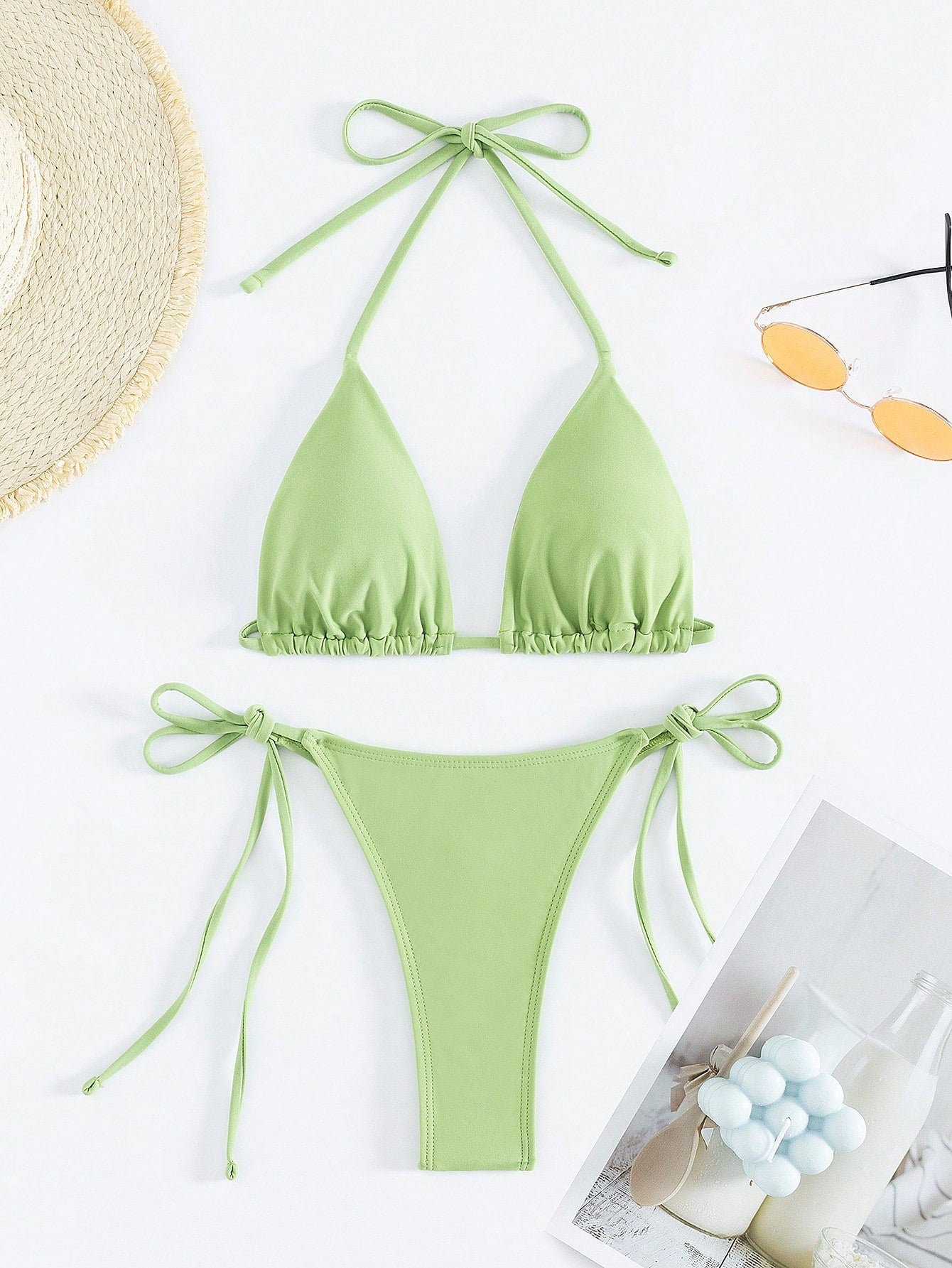 Women's Two-Piece Bikini Set, Sexy Halter Strap Triangle Bikini Set Summer Beach