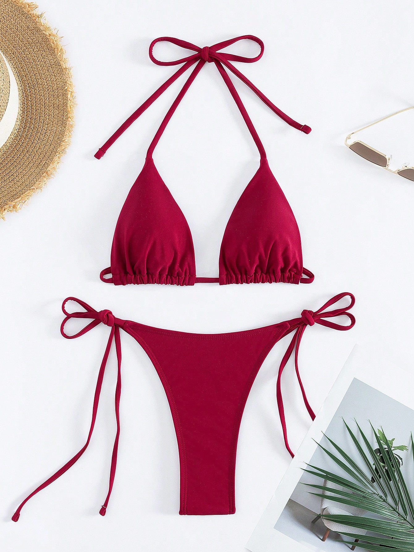 Women's Two-Piece Bikini Set, Sexy Halter Strap Triangle Bikini Set Summer Beach