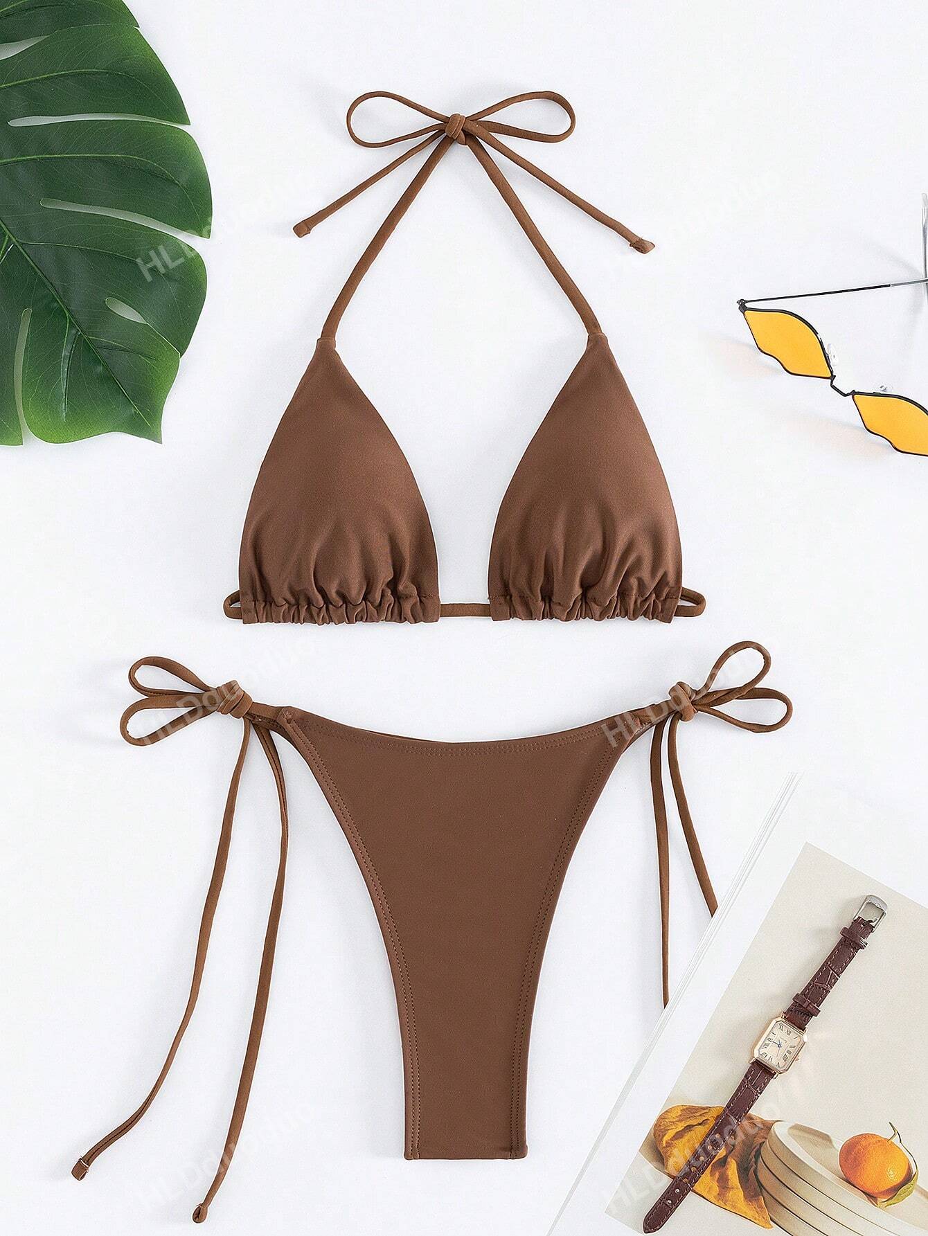 Women's Bikini Two Pieces Bikini Set, Sexy Halter Strap Triangle Swimwear Summer Beach