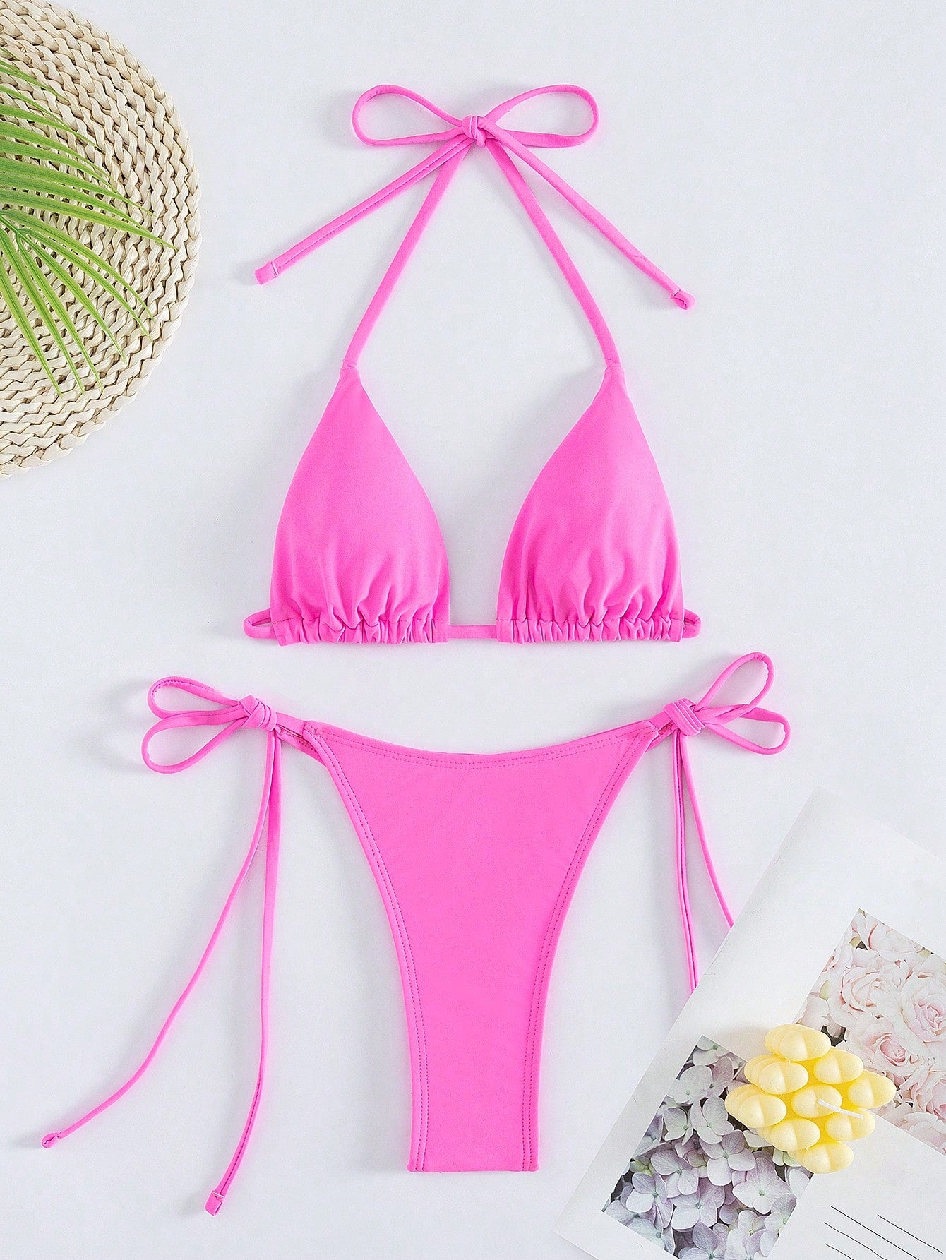 Women's Two-Piece Bikini Set, Sexy Halter Strap Triangle Bikini Set Summer Beach