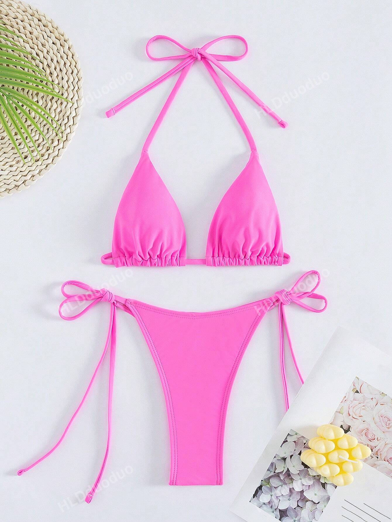 Women's Bikini Two Pieces Bikini Set, Sexy Halter Strap Triangle Swimwear Summer Beach