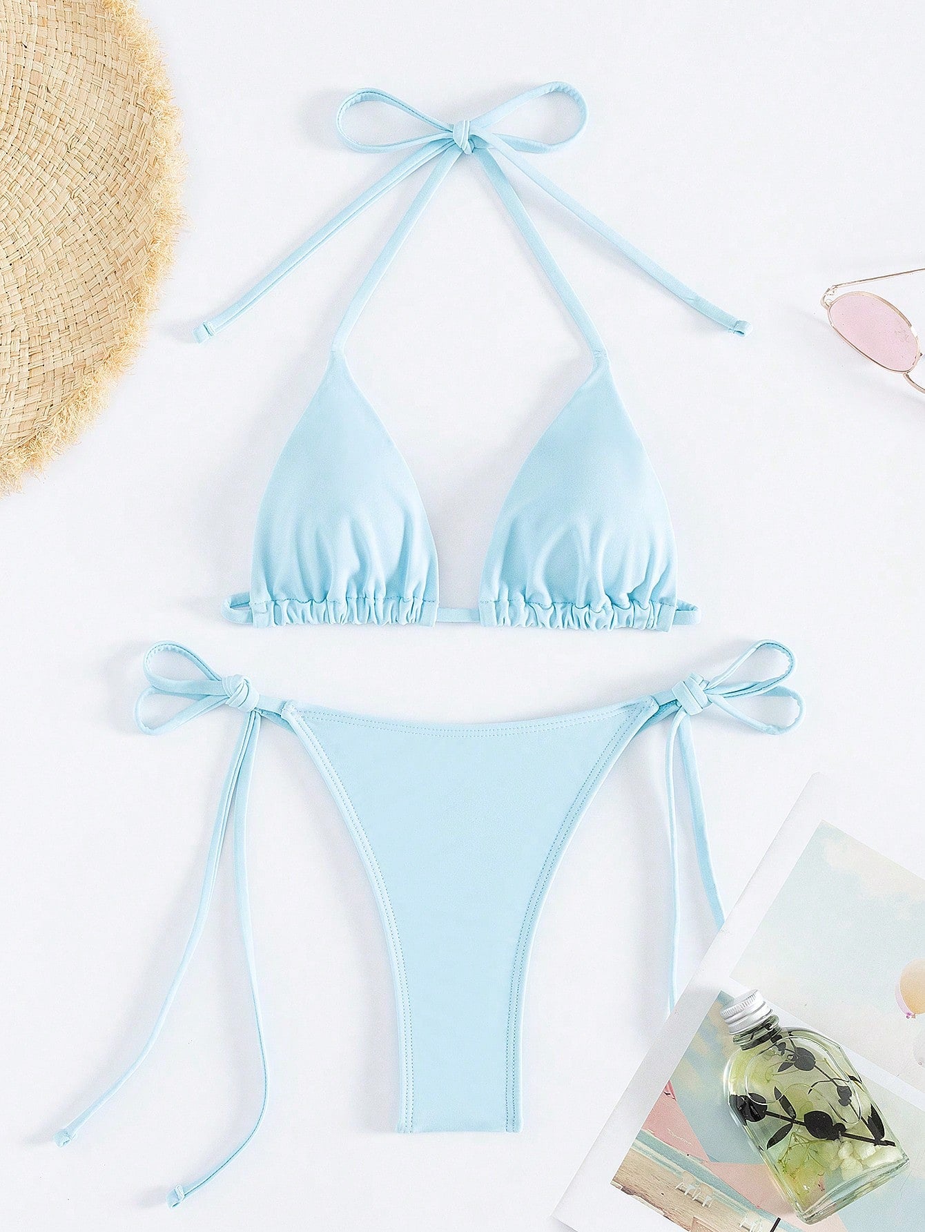 Women's Bikini Set Two-Piece Sexy Halterneck Lace-Up Three-Point Bikini Set Summer Beach