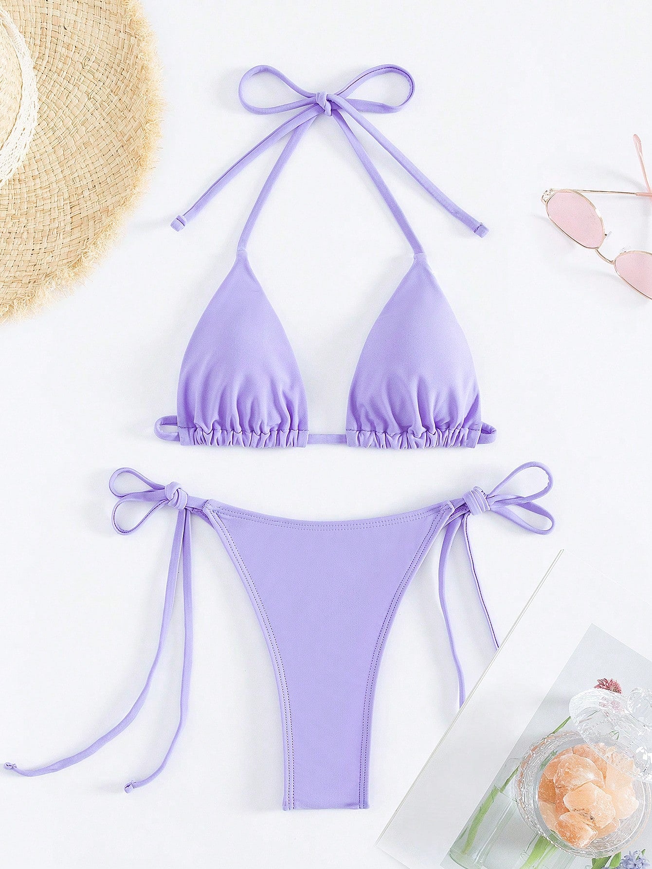 Women's Bikini Set Two-Piece Sexy Halterneck Lace-Up Three-Point Bikini Set Summer Beach