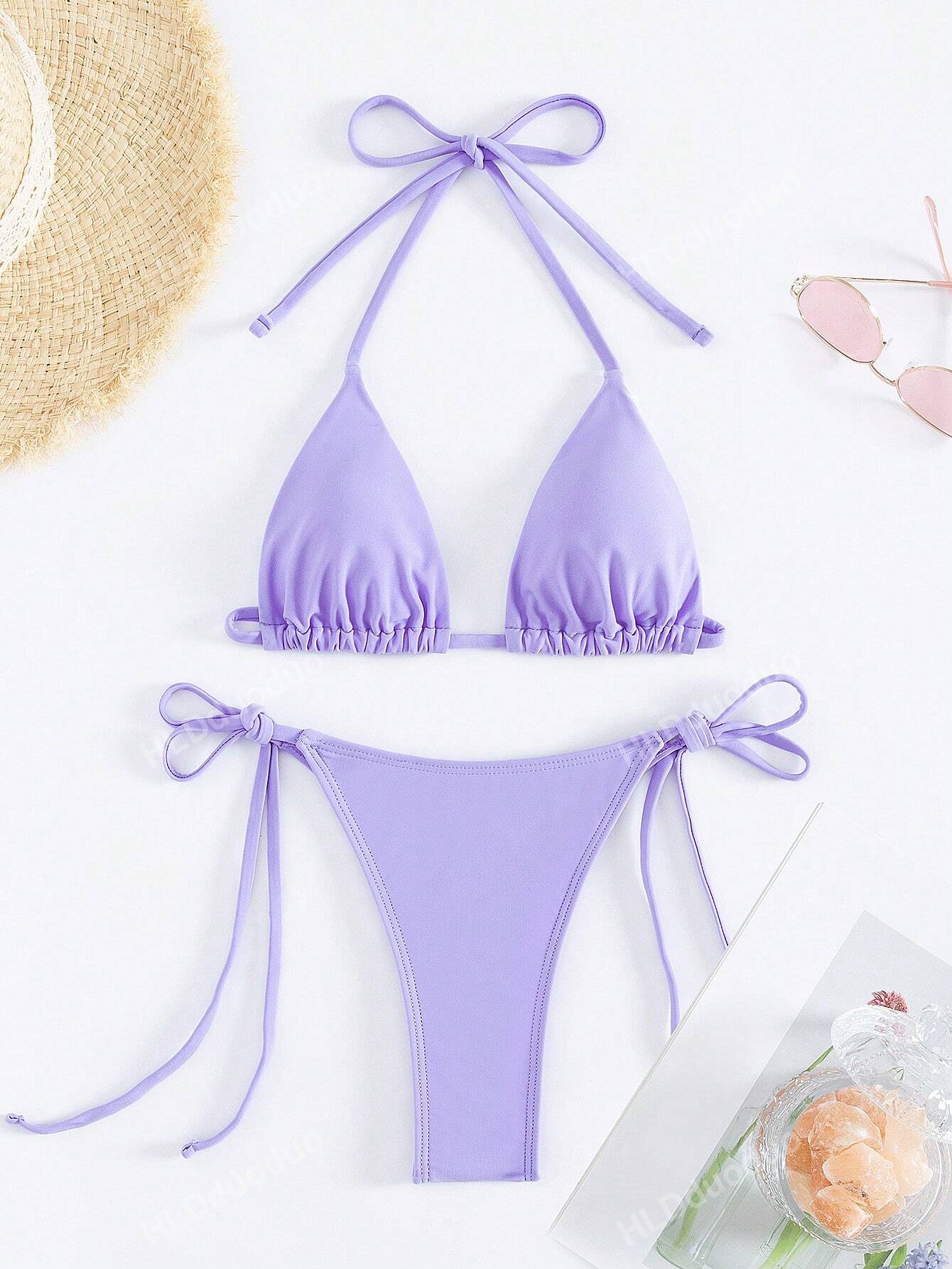 Women's Bikini Two Pieces Bikini Set, Sexy Halter Strap Triangle Swimwear Summer Beach