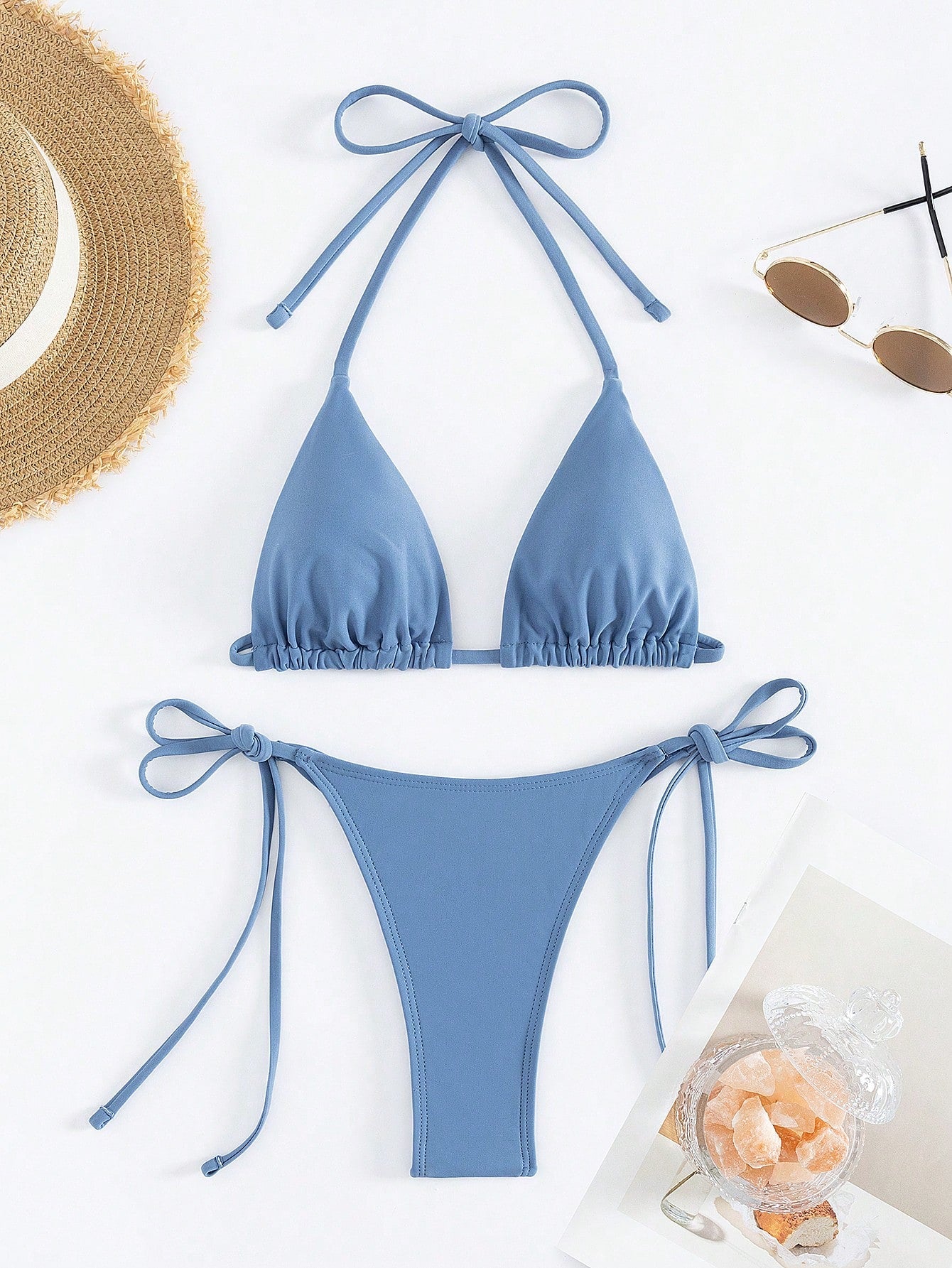 Women's Bikini Set Two-Piece Sexy Halterneck Lace-Up Three-Point Bikini Set Summer Beach