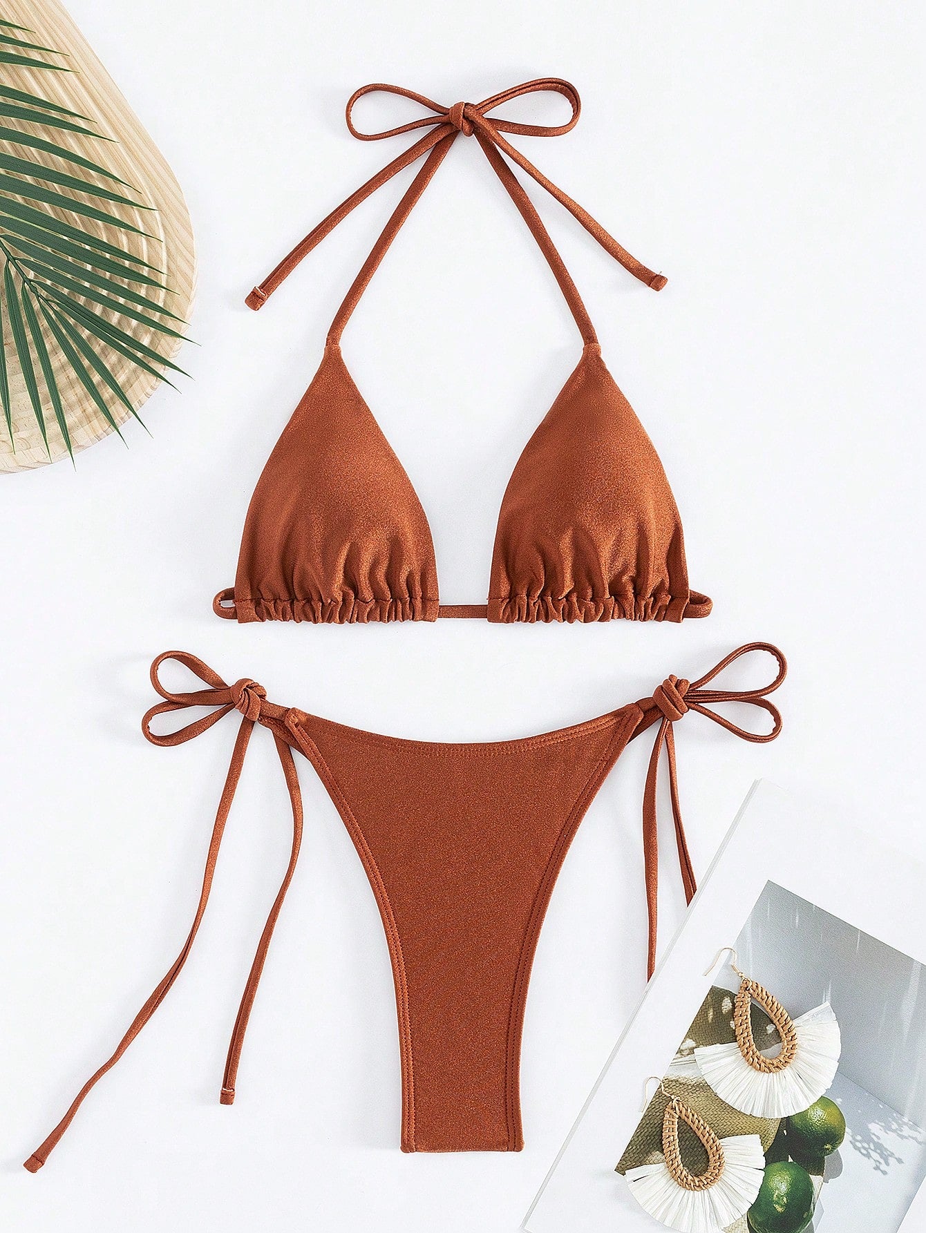 Women's Two-Piece Bikini Set, Sexy Halter Strap Triangle Bikini Set Summer Beach