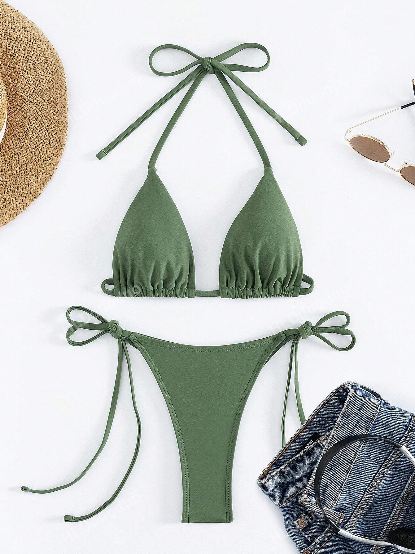 Women's Bikini Two Pieces Bikini Set, Sexy Halter Strap Triangle Swimwear Summer Beach