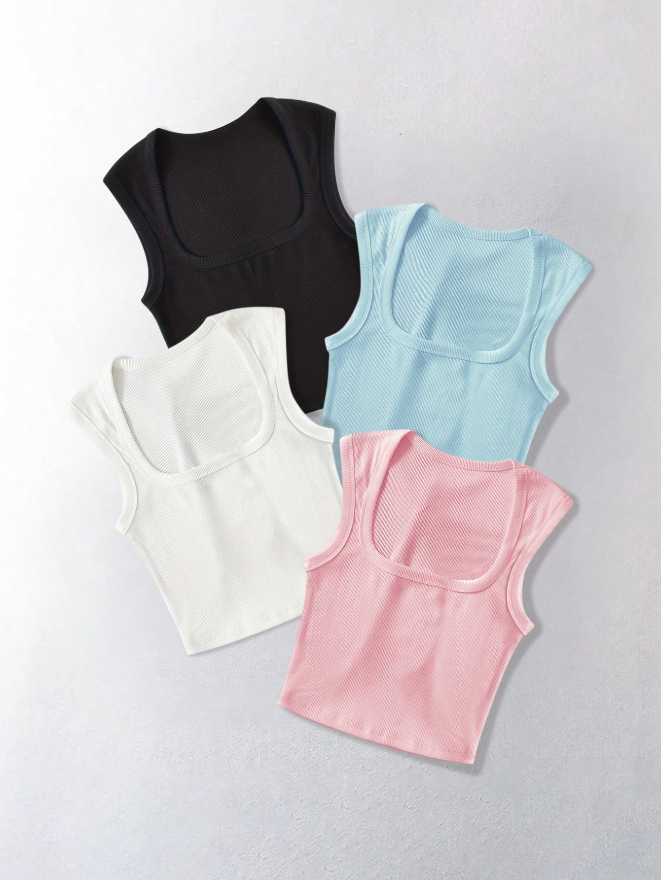 5pcs Solid Color Slim Fit Tank Tops,Baby Tees Woman, Summer