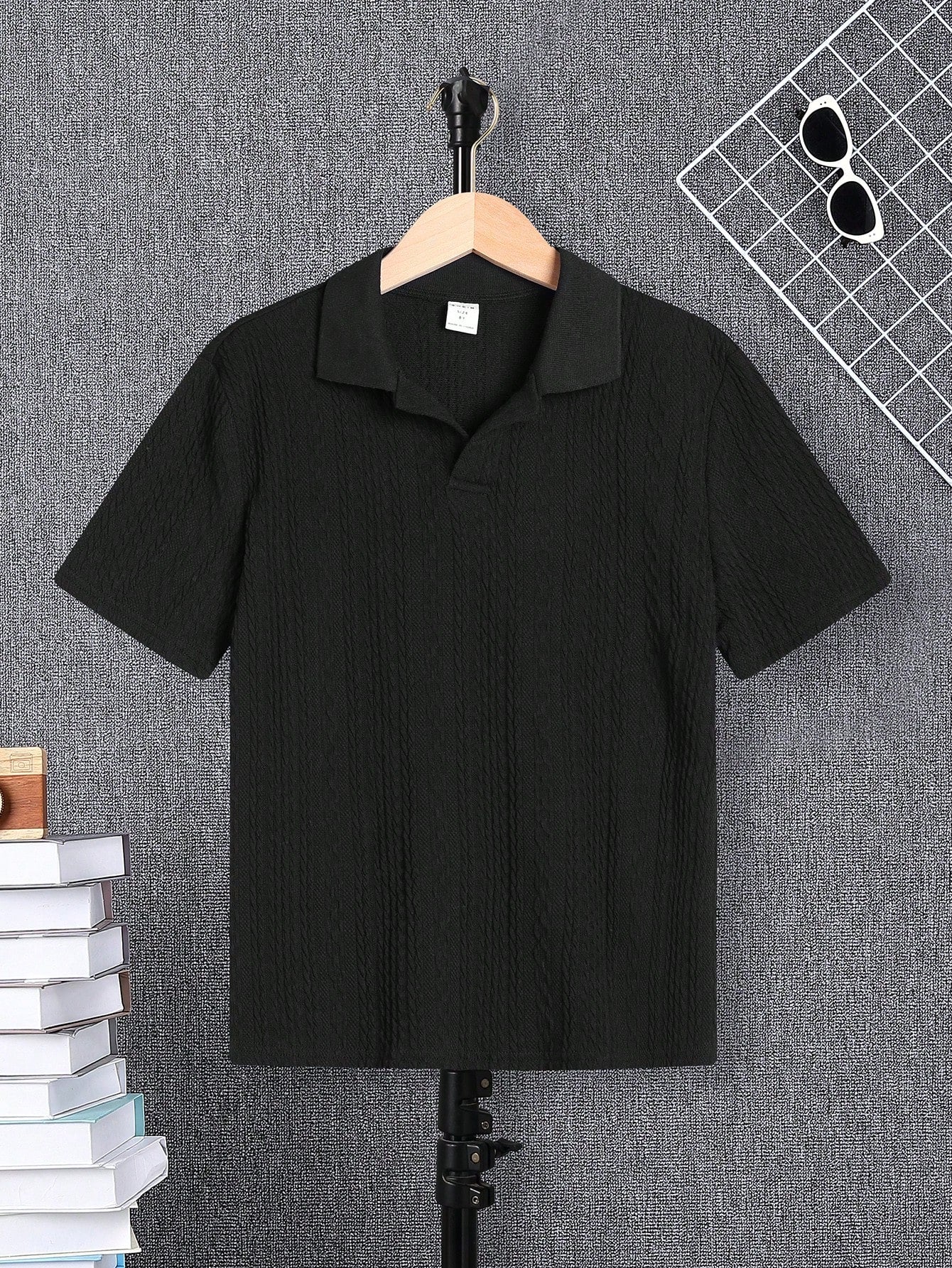 Tween Boy Integrated Academy Collar Knitted Solid Short Sleeve Polo Shirt