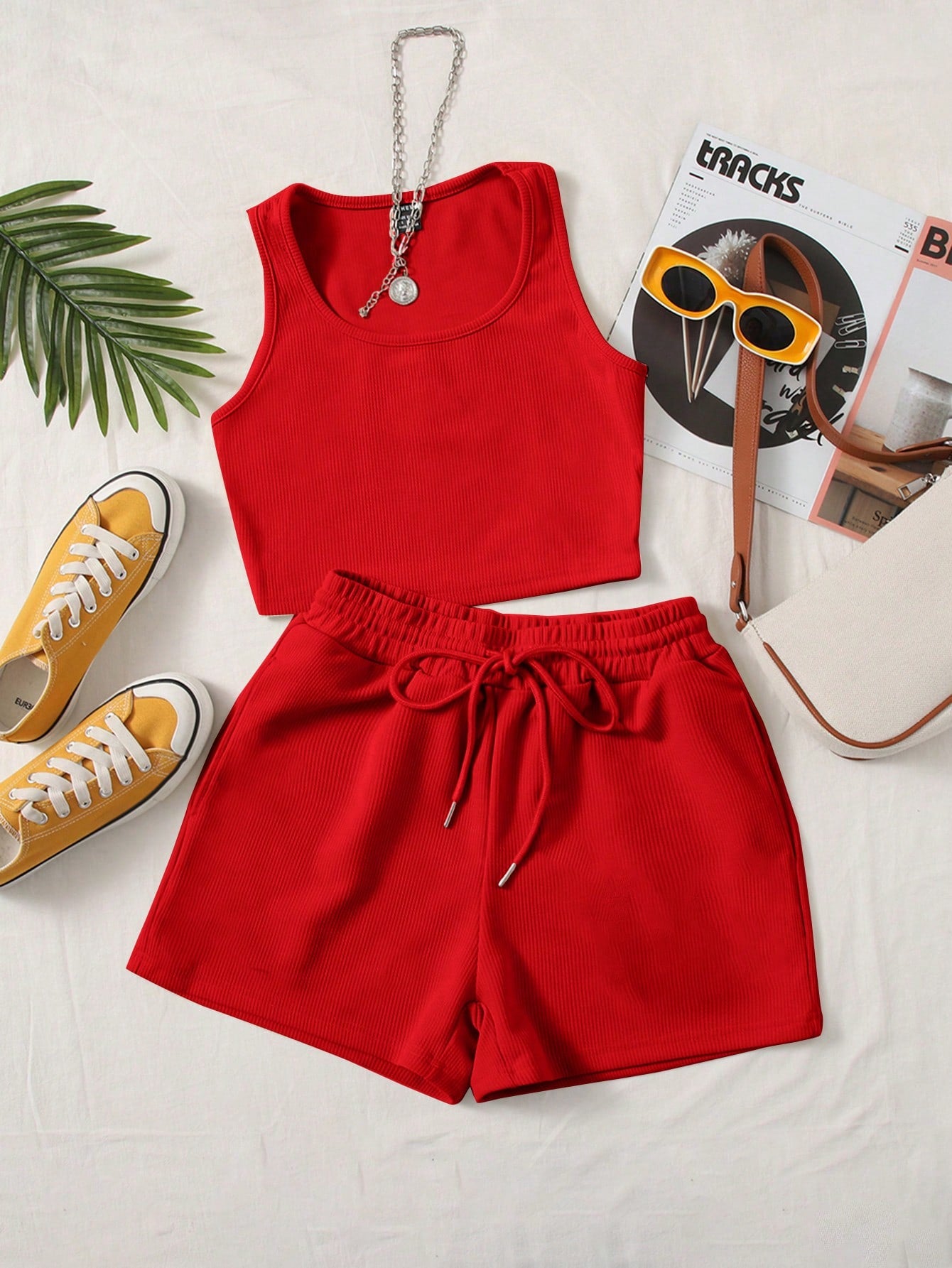 Scoop Neck Tank Top and Track Shorts