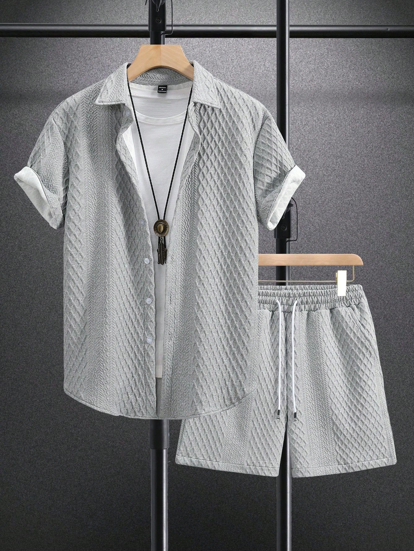 Men's Plain Short Sleeve Shirt And Shorts Set